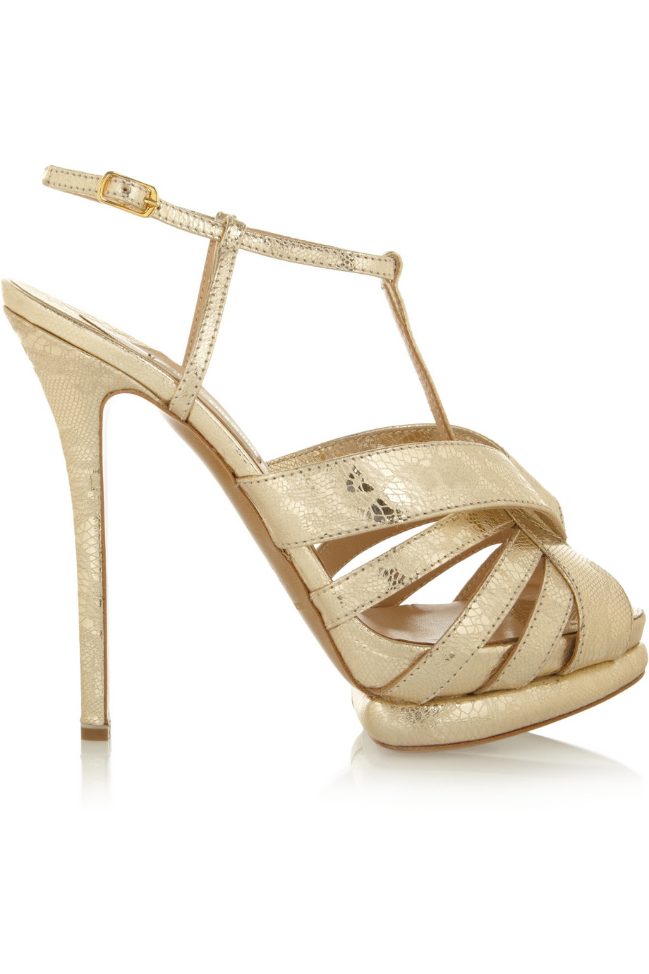 Nicholas Kirkwood Metallic Laceembossed Leather Sandals - Lyst