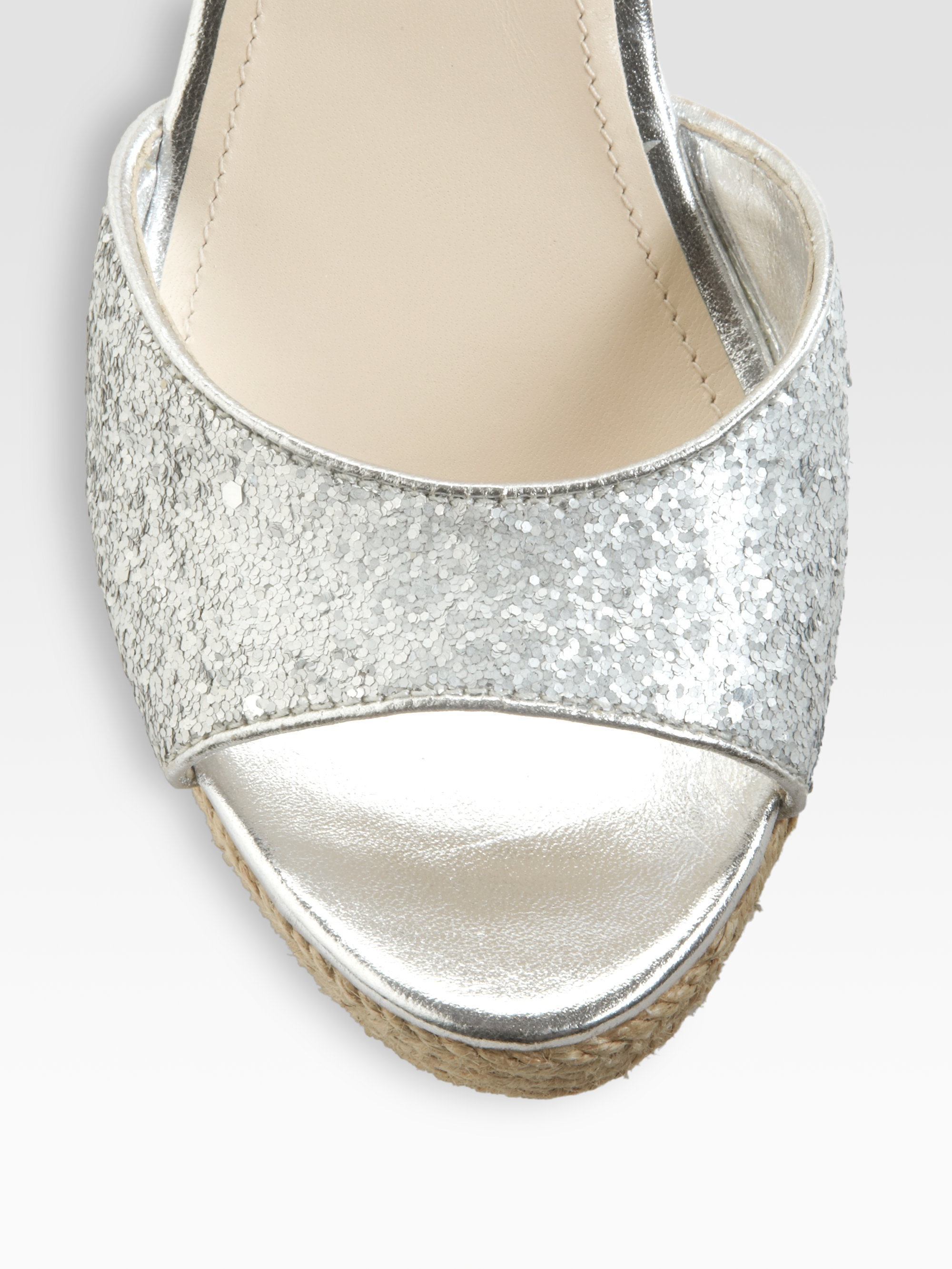 Prada Glitter Cork Wedge Sandals in Metallic | Lyst