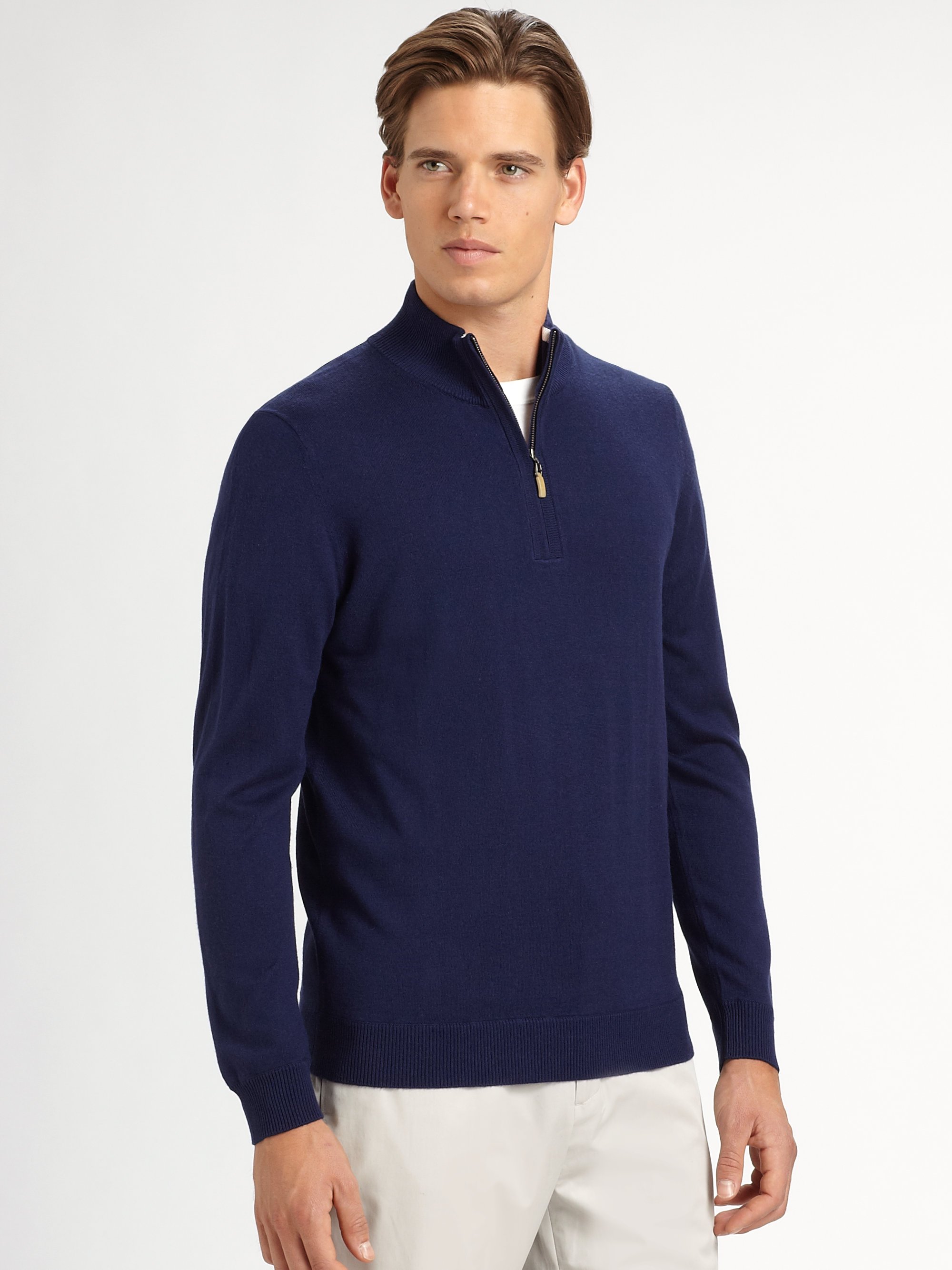 Lyst - Saks Fifth Avenue Quarterzip Mockneck Sweater in Blue for Men