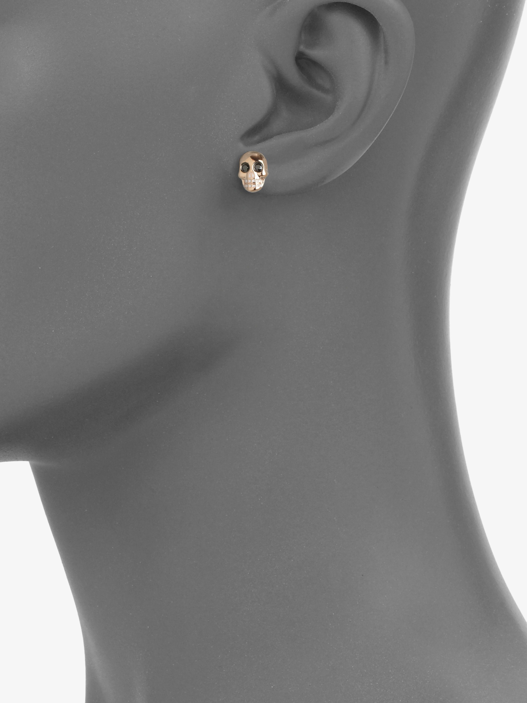 Lyst Sydney Evan Black Diamond Enamel 14k Rose Gold Skull Gallery
