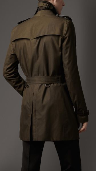 Burberry Midlength Leather Trim Gabardine Trench Coat in Khaki for Men ...