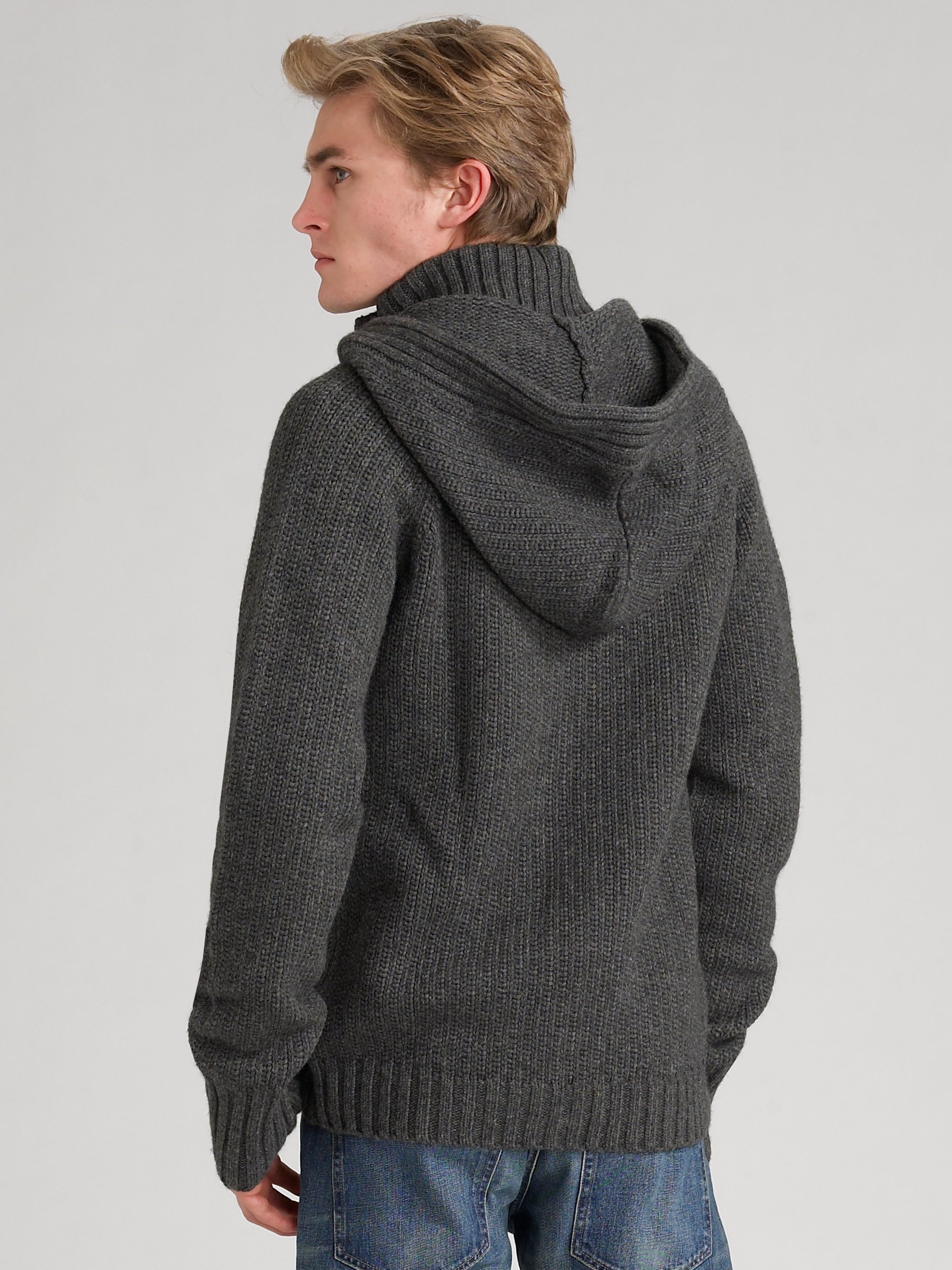 Burberry Merino Wool Hooded Cardigan in Gray for Men | Lyst