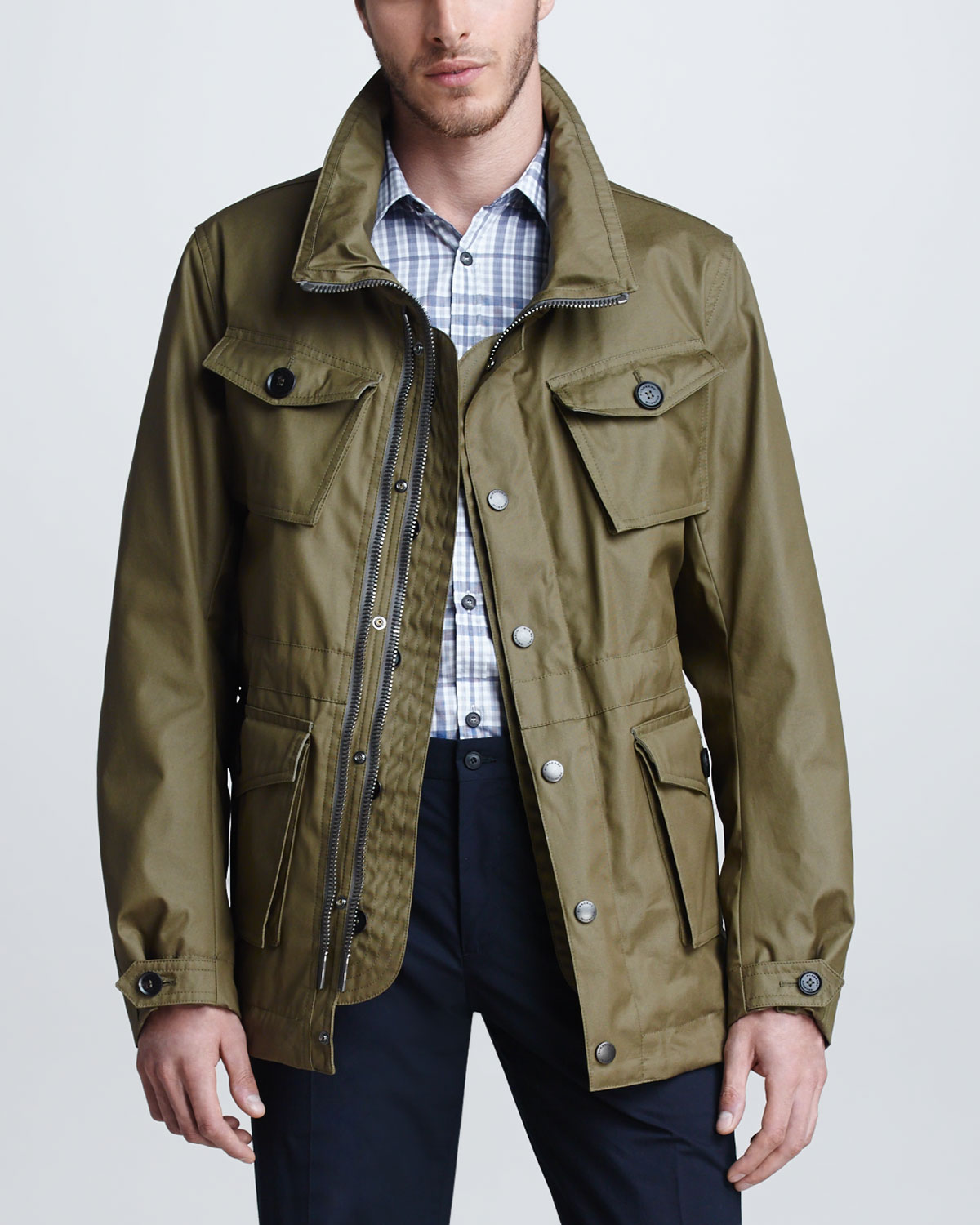 Lyst - Burberry Prorsum Canvas Drop Funnel Collar Jacket in Natural for Men
