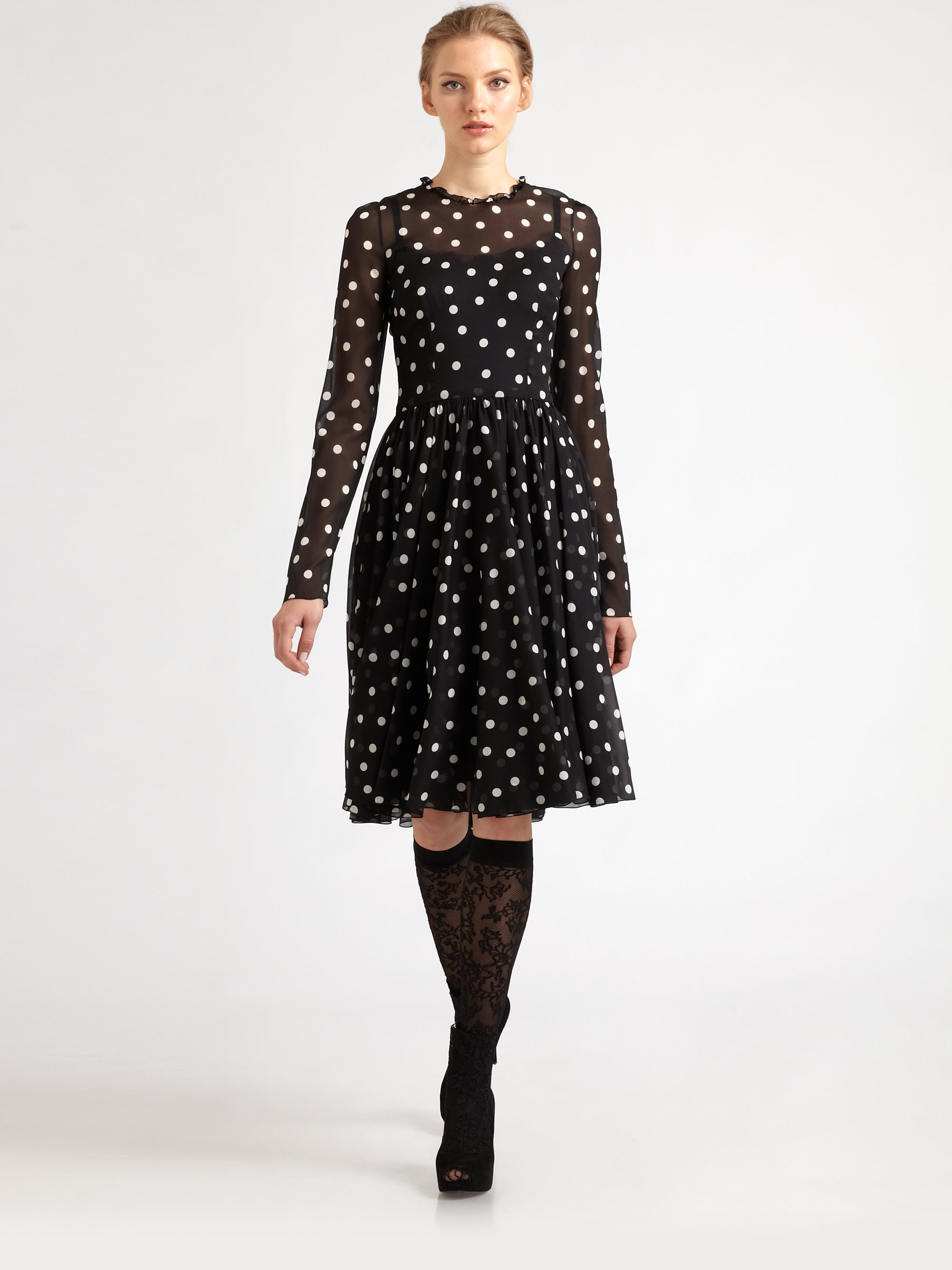 Dolce And Gabbana Silk Polka Dot Dress In Black Lyst