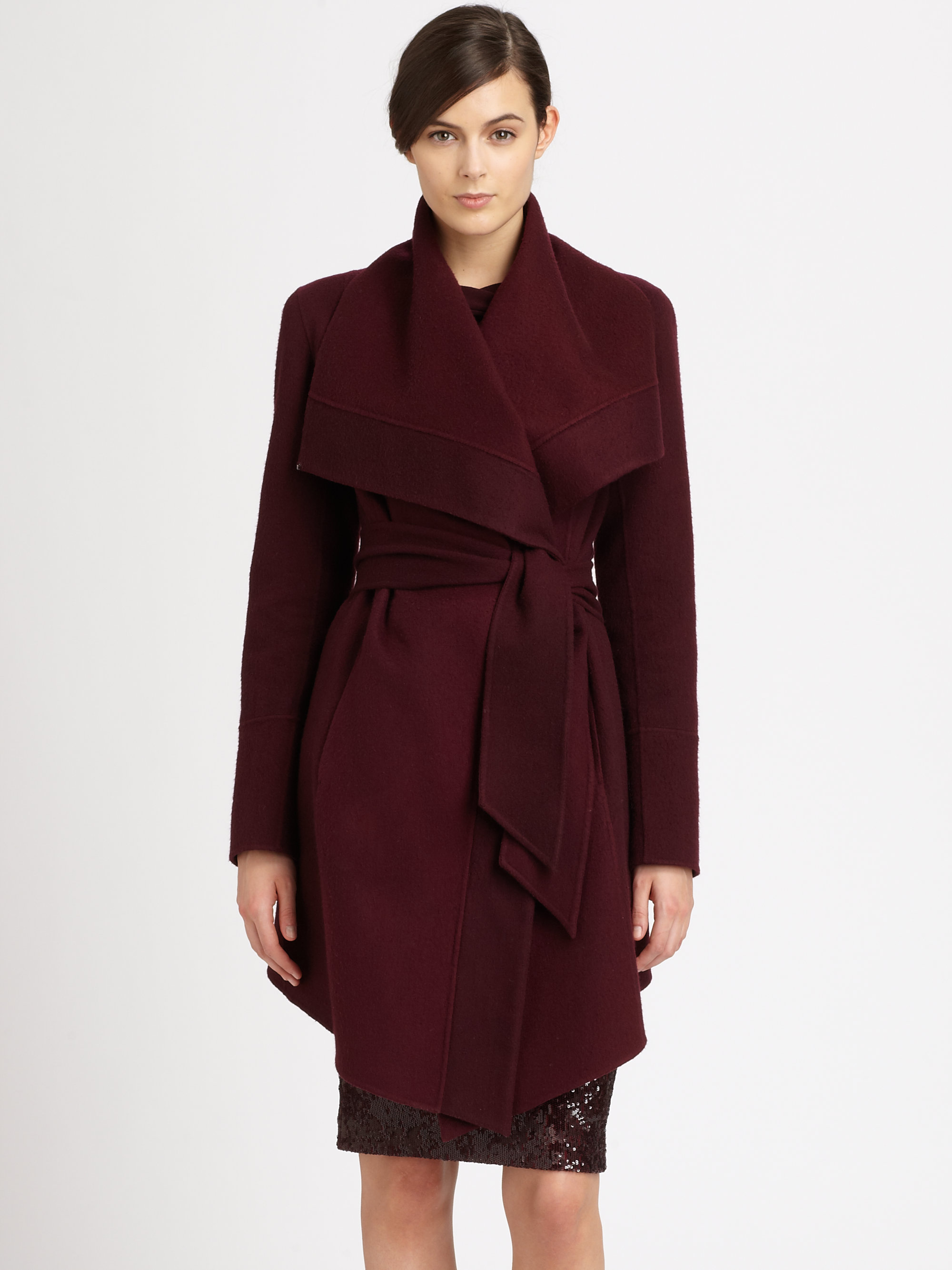 Lyst - Donna Karan Draped Cashmere Coat in Red