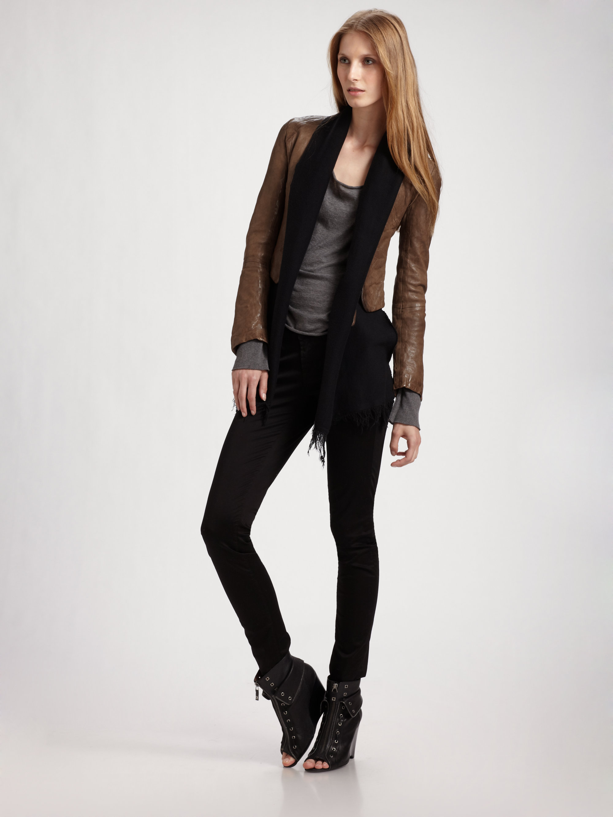 Lyst Improvd Leather Jacket With Scarf In Brown Gallery