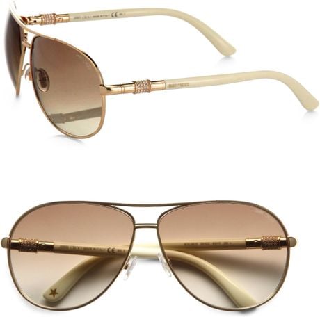 Jimmy Choo Waldes Aviator Sunglasses in Gold (rose gold-ivory) | Lyst