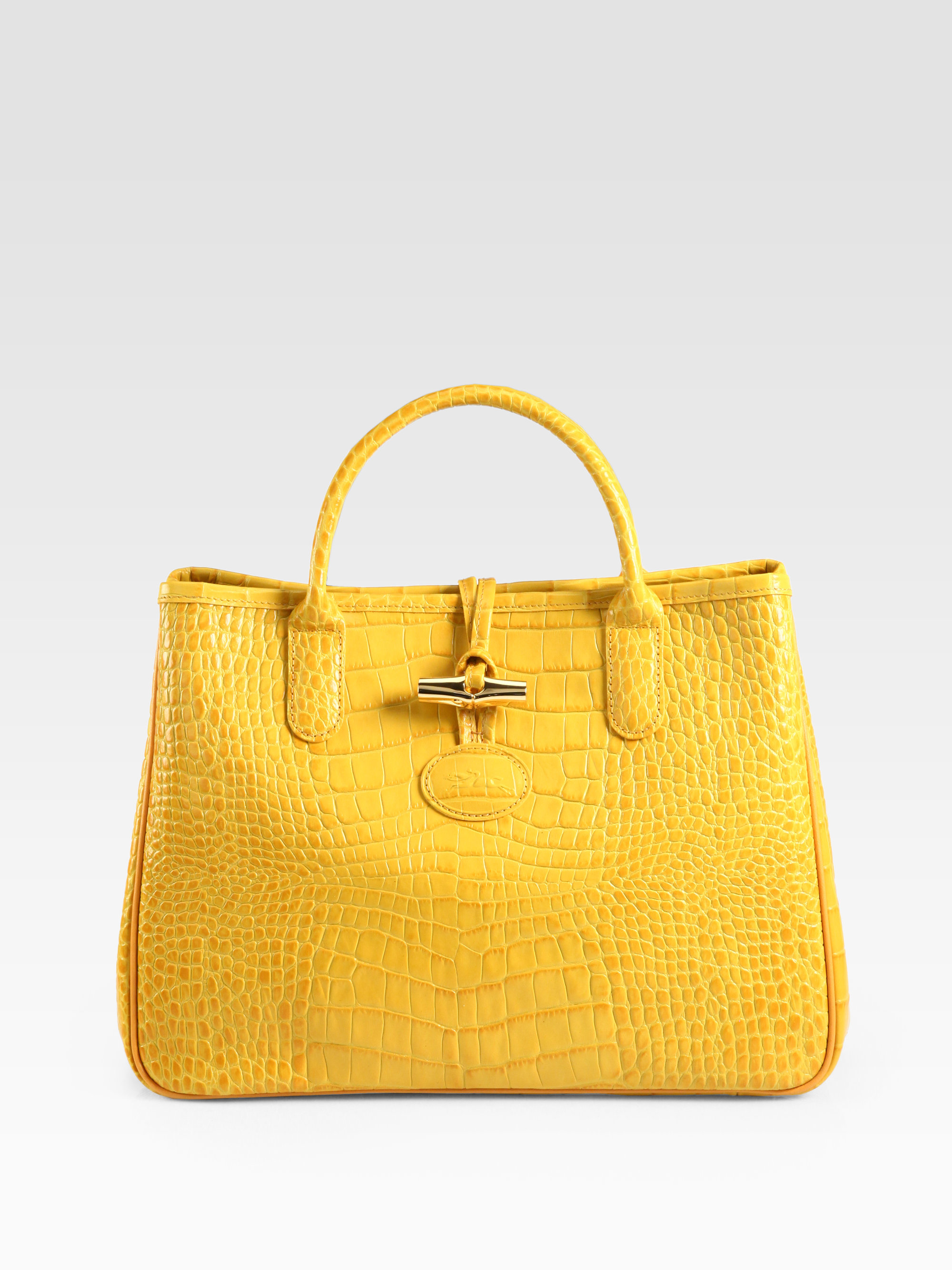 Lyst - Longchamp Crocodile Embossed Leather Shopper in Yellow