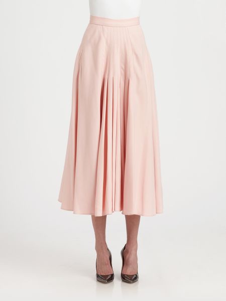 Oscar De La Renta Pleated Midi Skirt in Pink (petal) | Lyst