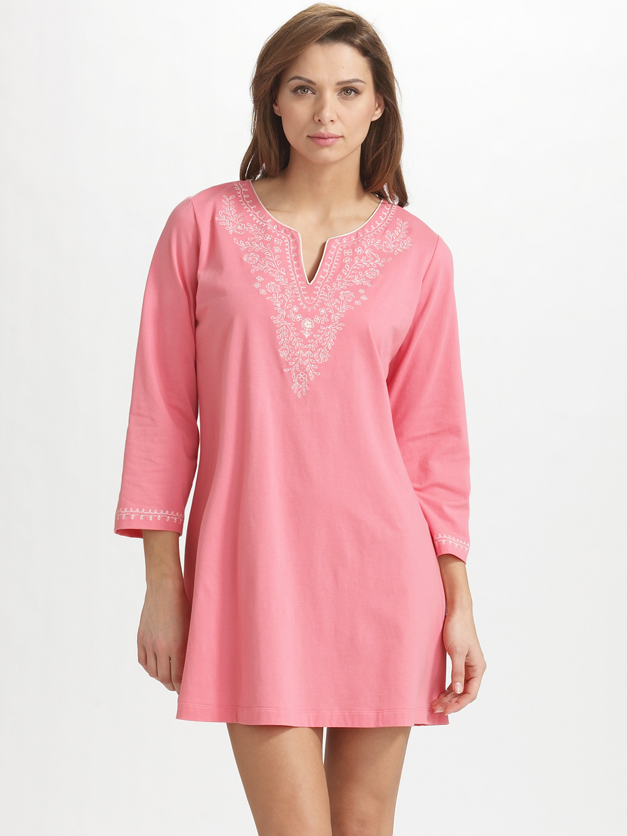 Oscar De La Renta Pima Cotton Sleepshirt in Pink (watermelon pink) | Lyst