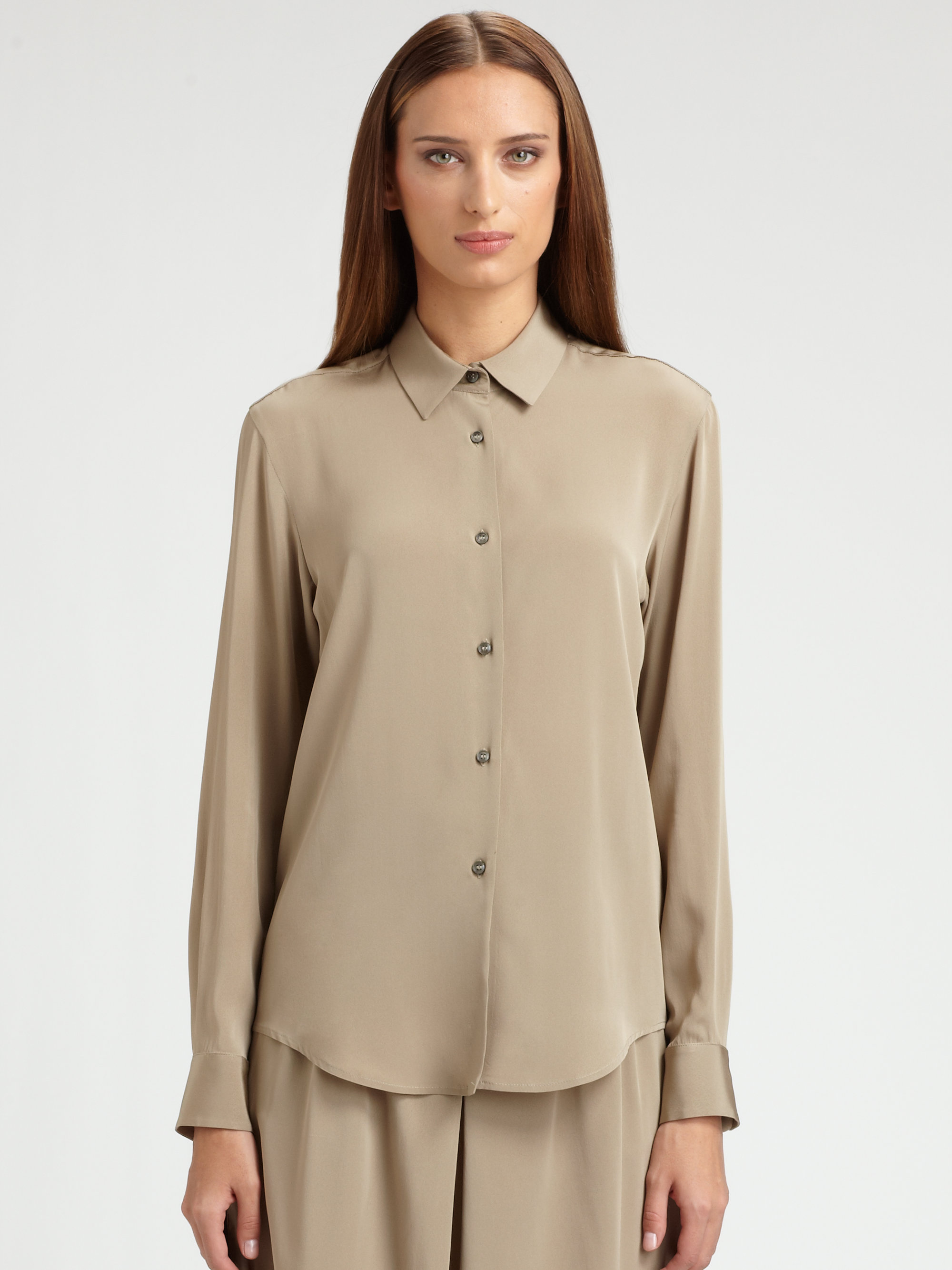 khaki silk top