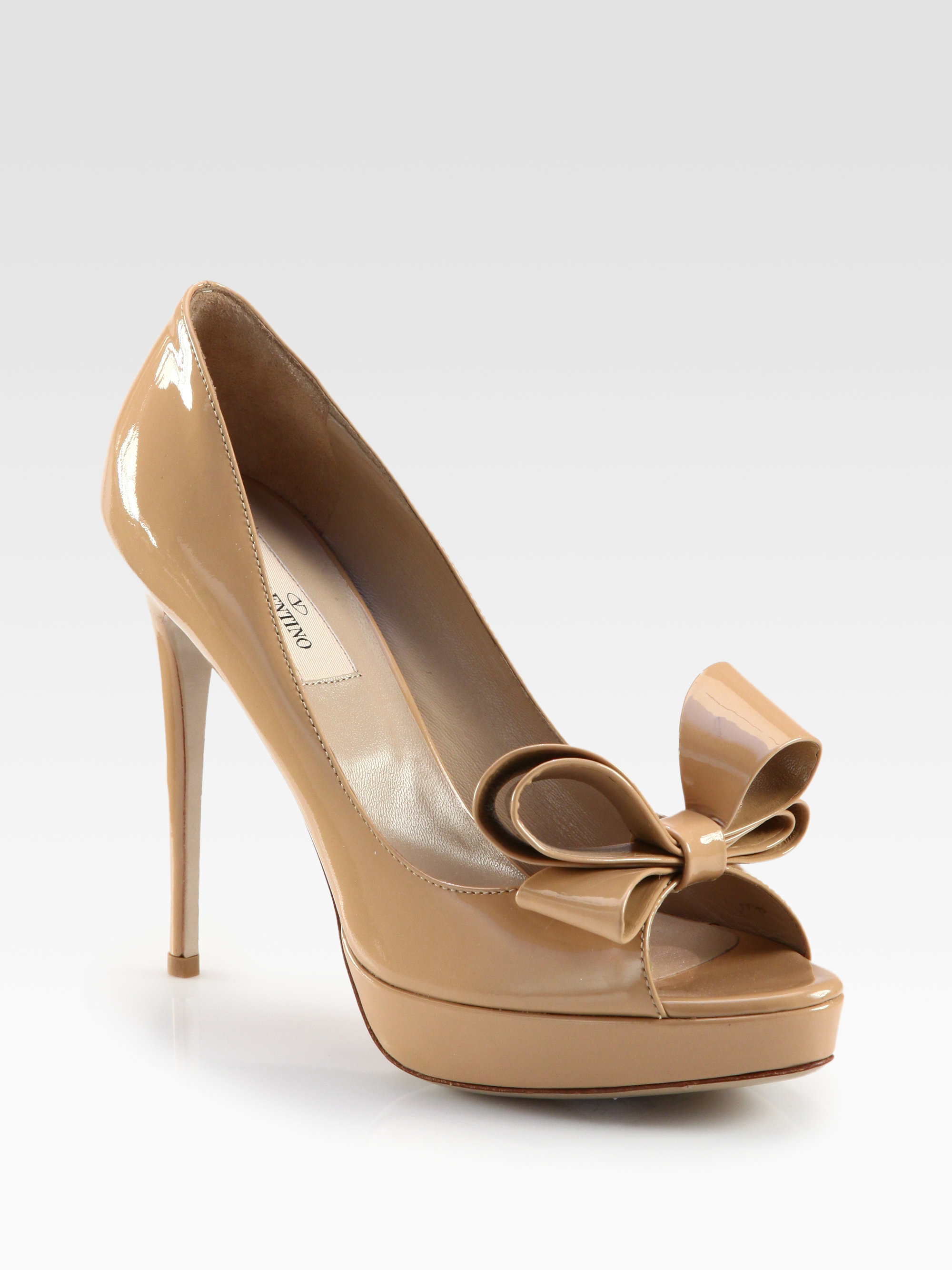 Valentino Couture Patent Leather Bow Platform Pumps in Brown | Lyst