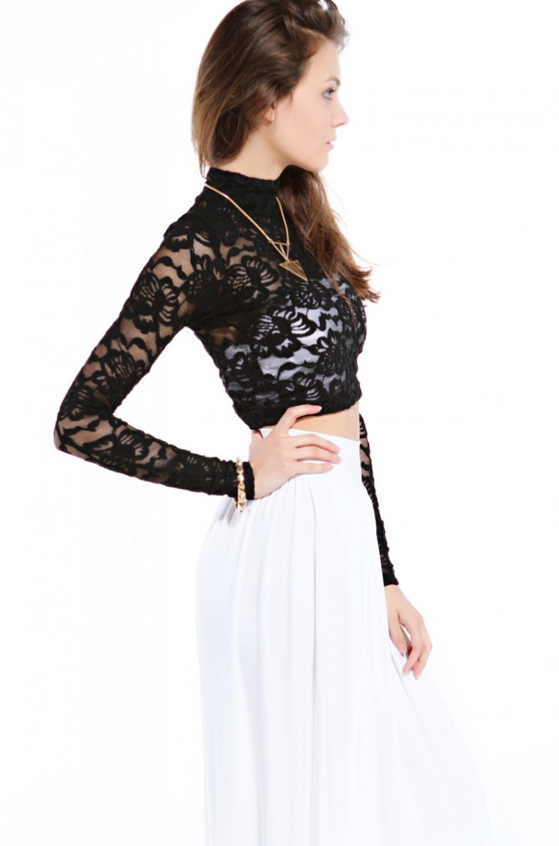 black lace crop top long sleeve