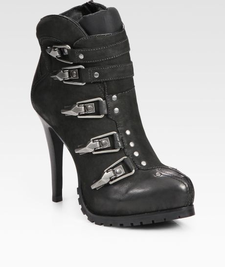Ash Extreme Leather Buckle Ankle Boots in Black | Lyst
