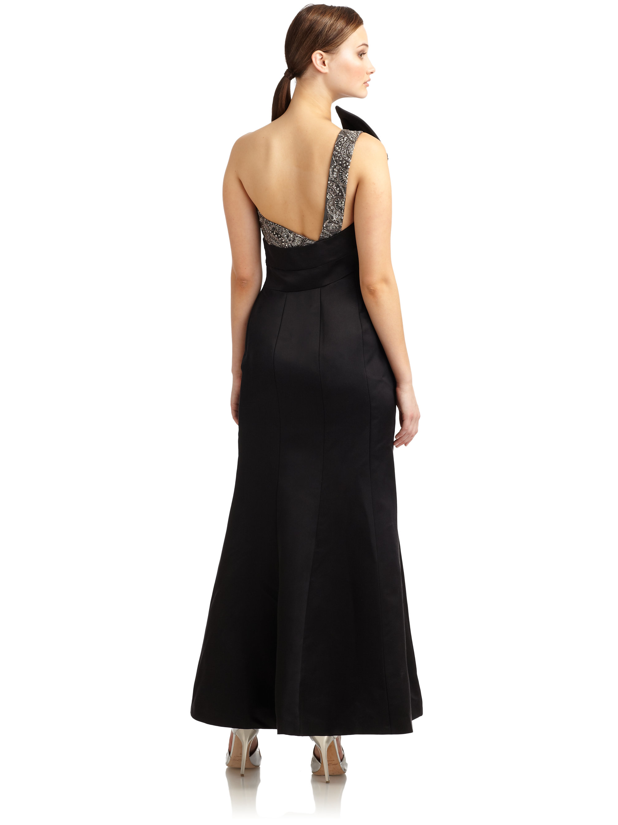 one shoulder silk gown