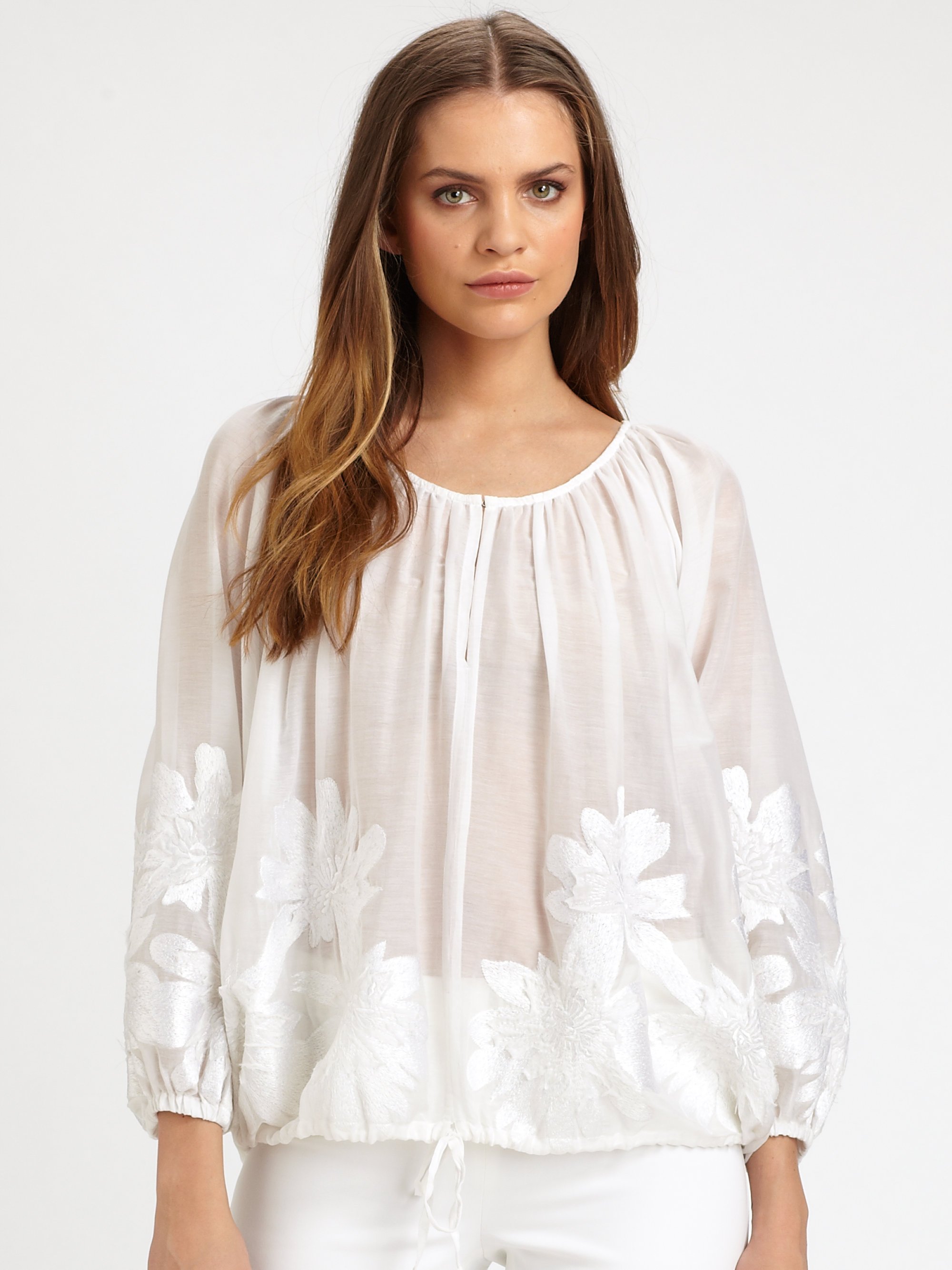 Lyst - Josie Natori Cottonsilk Peasant Blouse in White