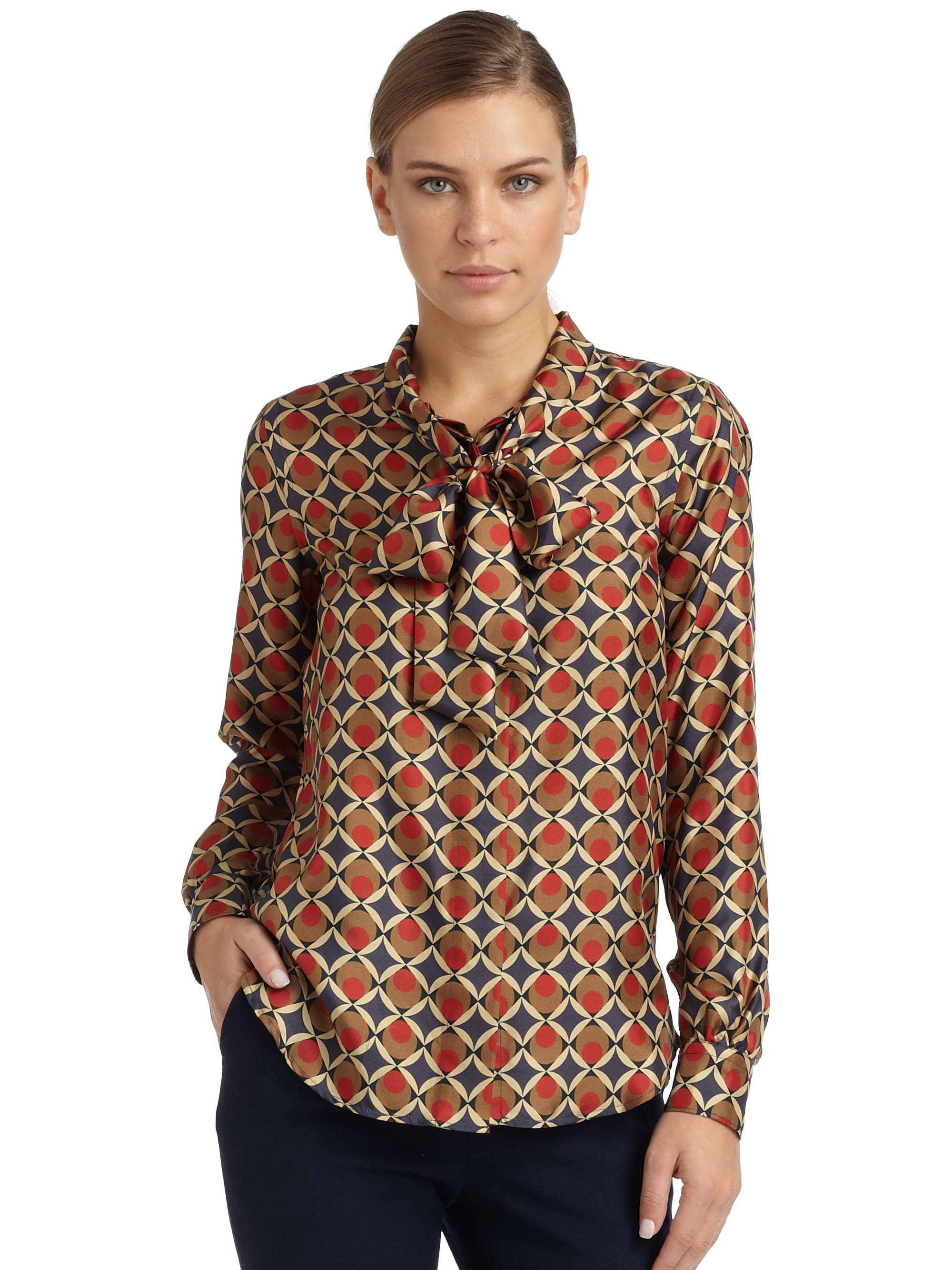 Lyst - Moschino Silk Scarf Tie Blouse in Red
