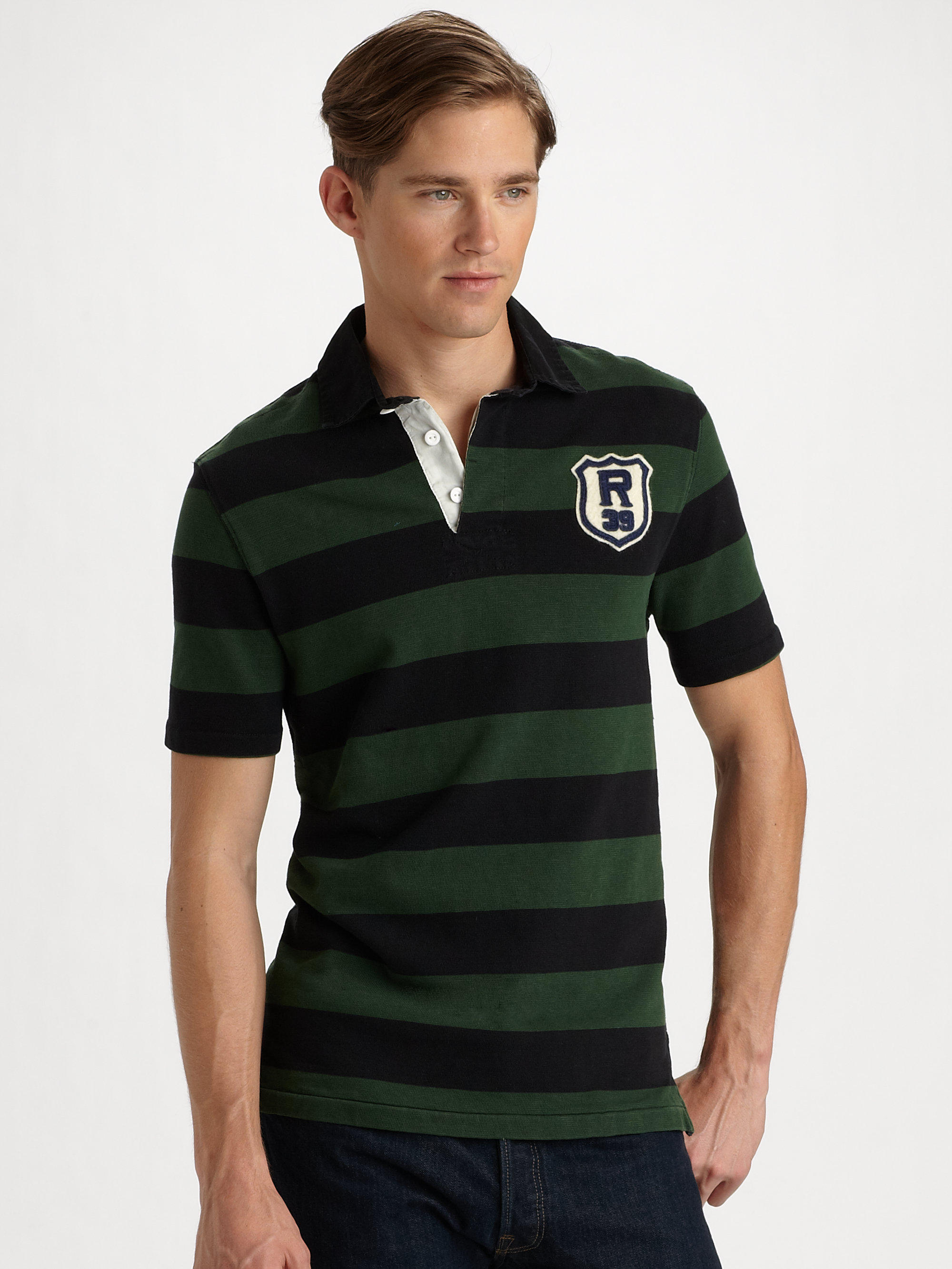 Lyst - Polo ralph lauren Customfit Striped Rugby Shirt in Green for Men