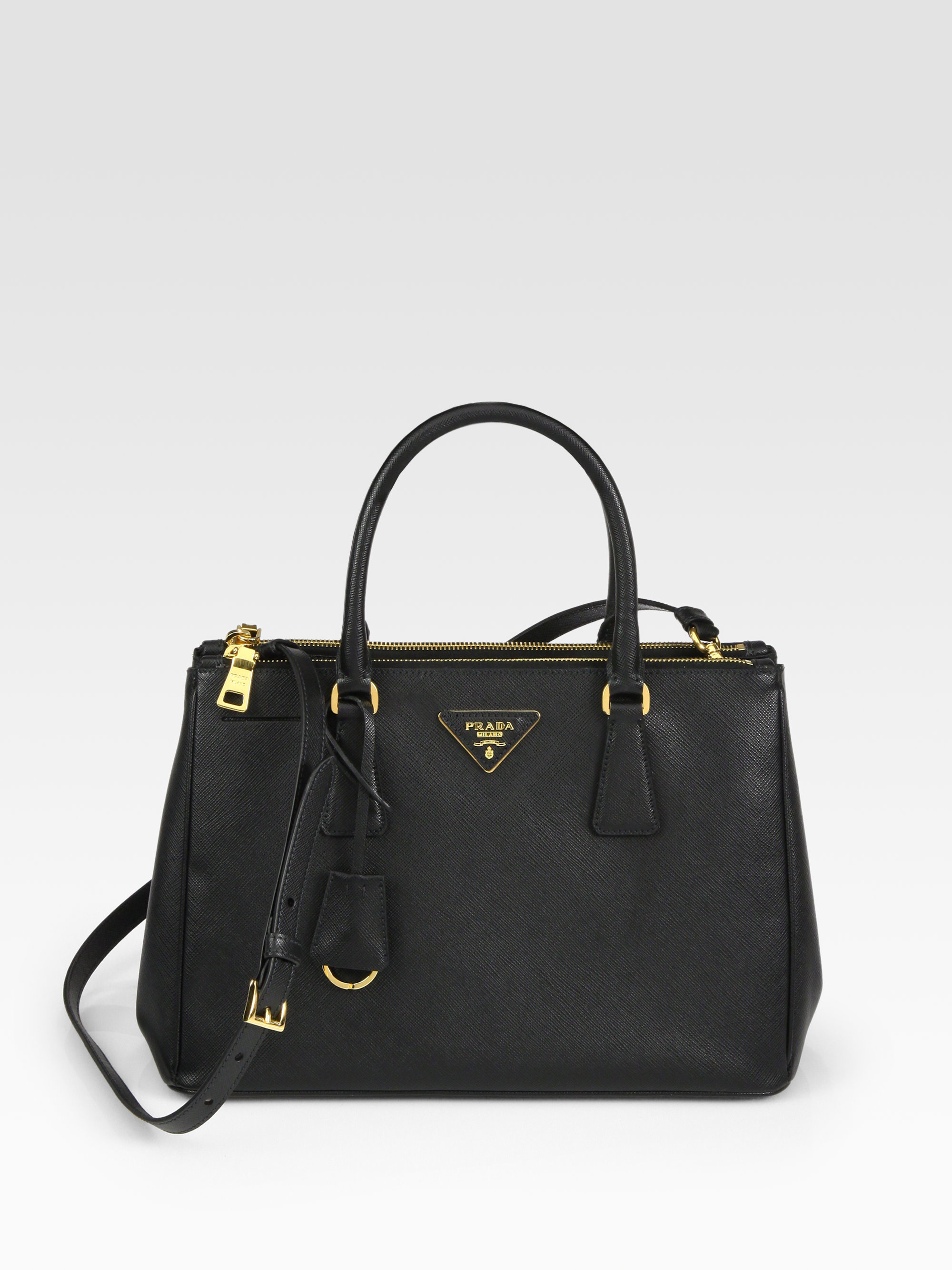 Prada Saffiano Lux Small Double-zip Tote in Black (nero-black) | Lyst