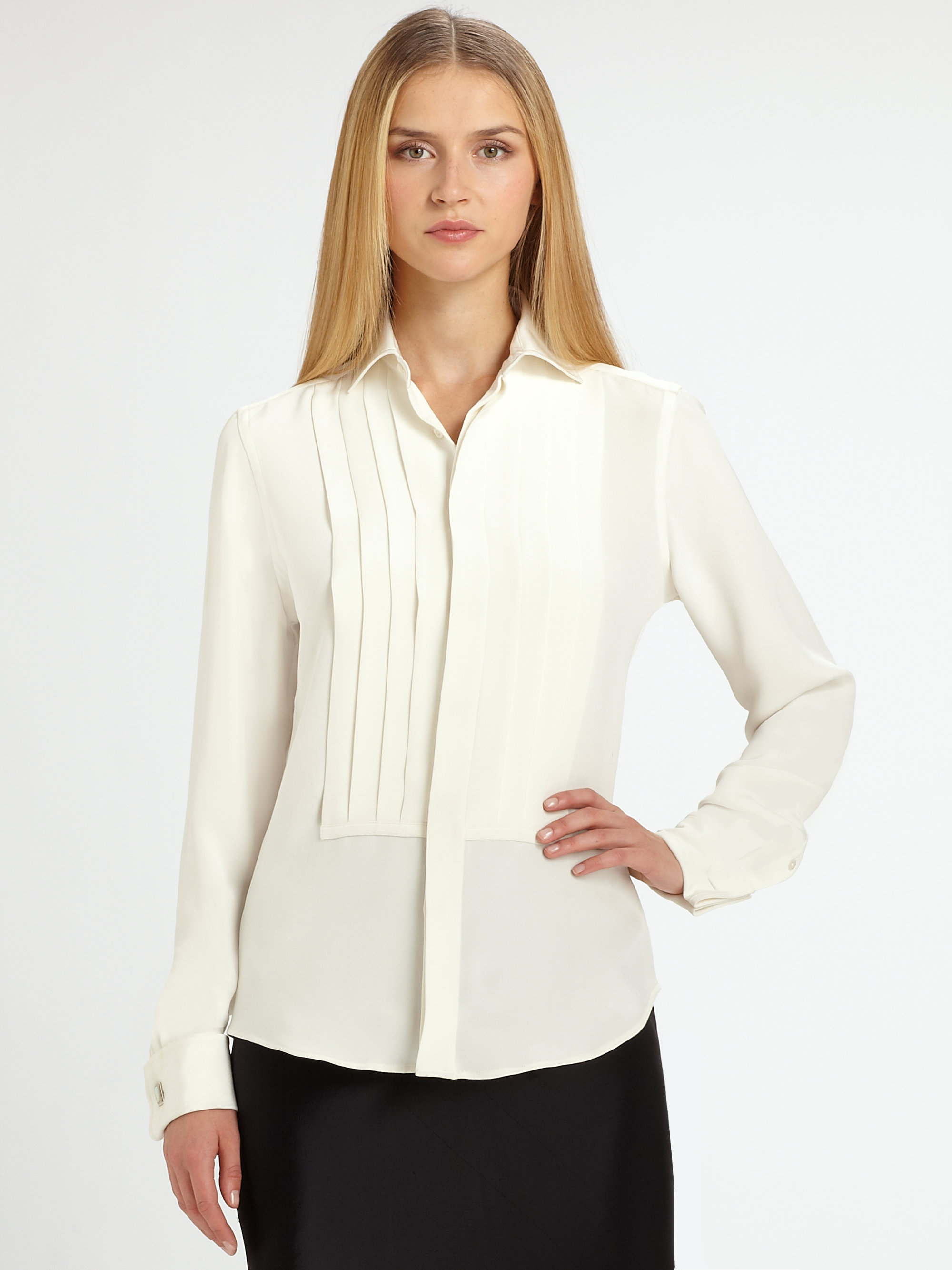 Womens Silk Tuxedo Blouse | RLDM