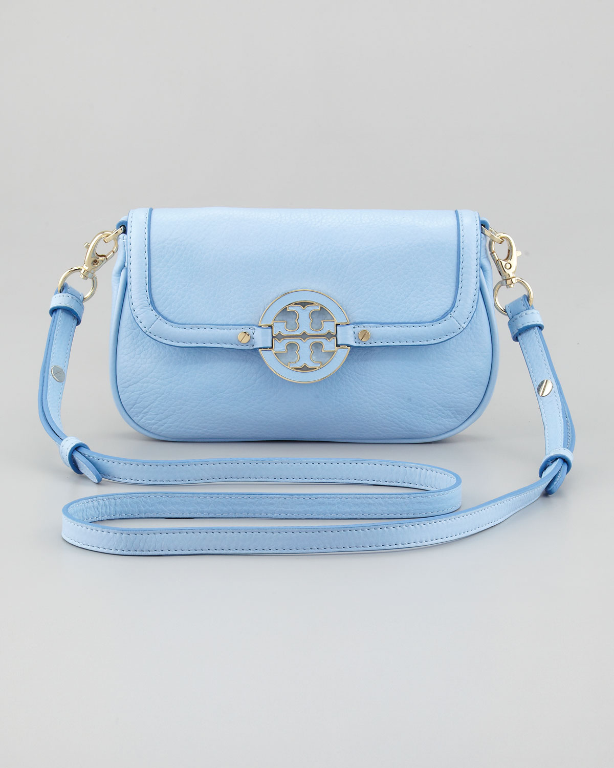 blue leather crossbody purse