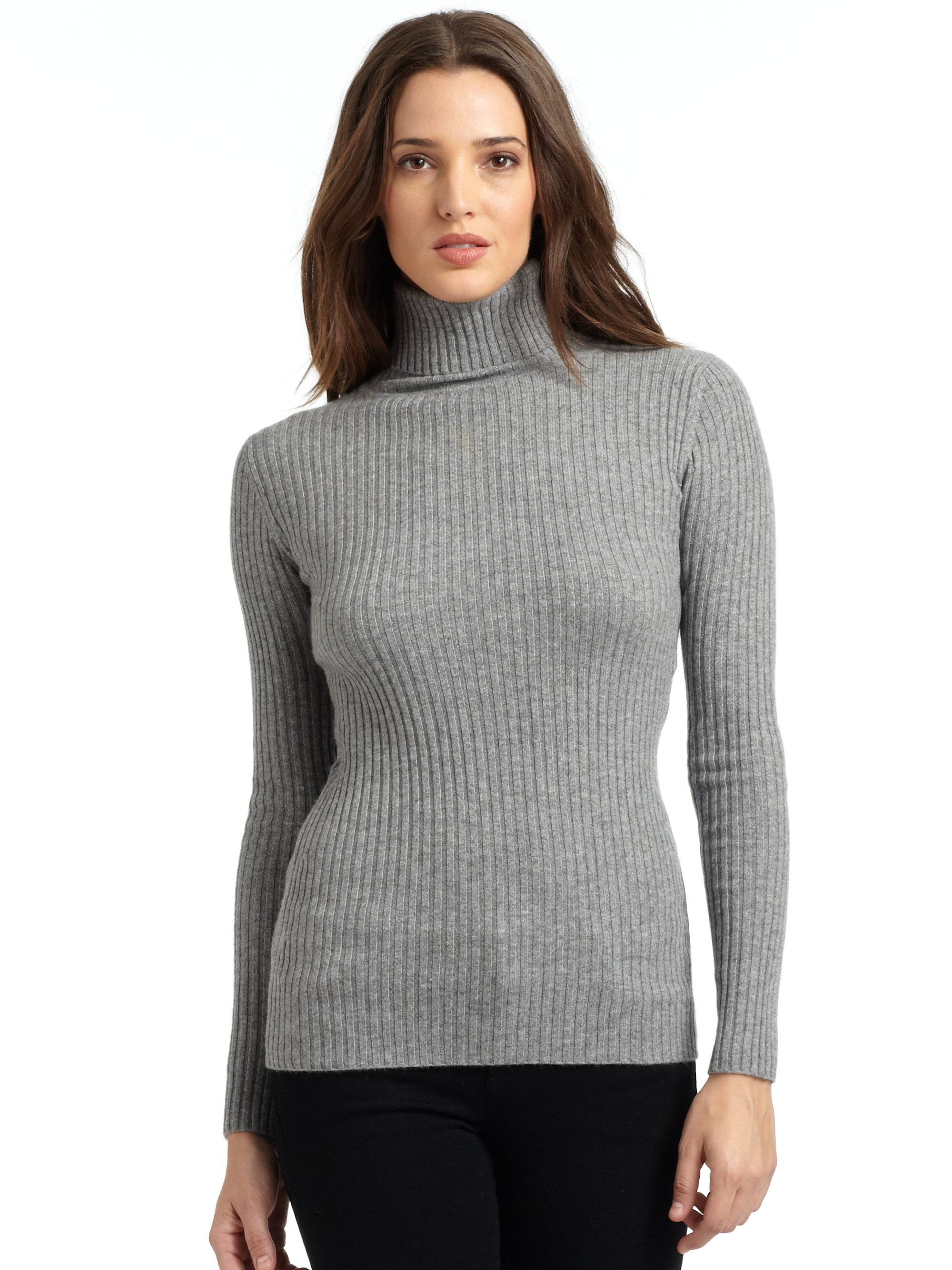 Autumn cashmere Cashmere Ribbed Turtleneck Sweater in Gray | Lyst