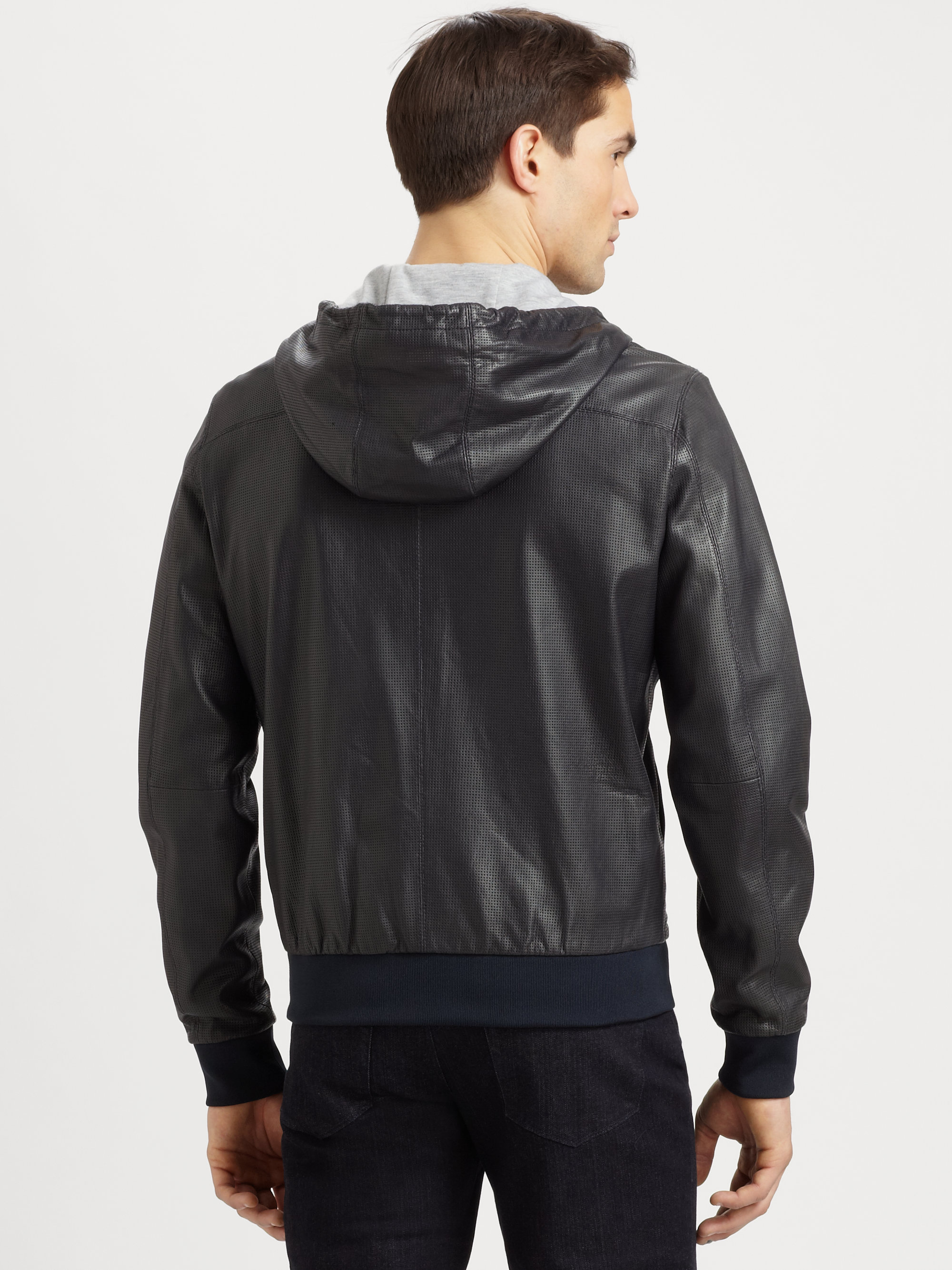 Lyst Michael Kors Perforated Leather Hoodie  in Blue for Men