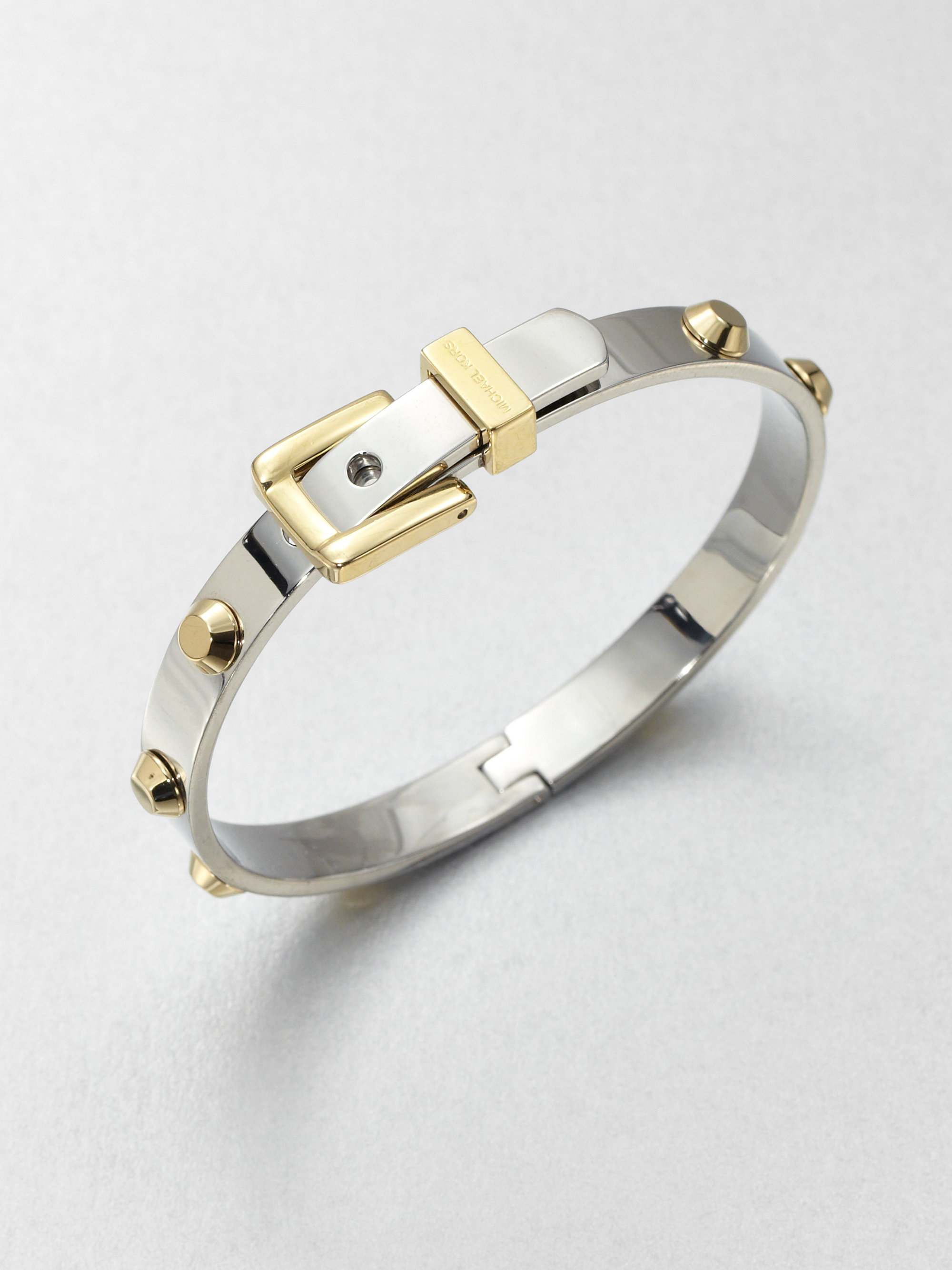 Lyst Michael Kors Astor Two Tone Rivet Buckle Bangle Bracelet In Gallery
