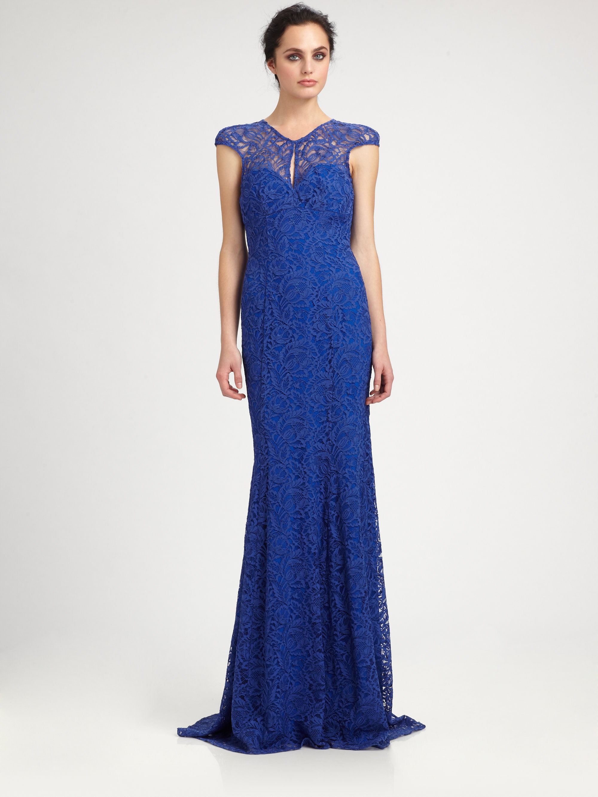 Ml Monique Lhuillier Lace Gown In Blue | Lyst