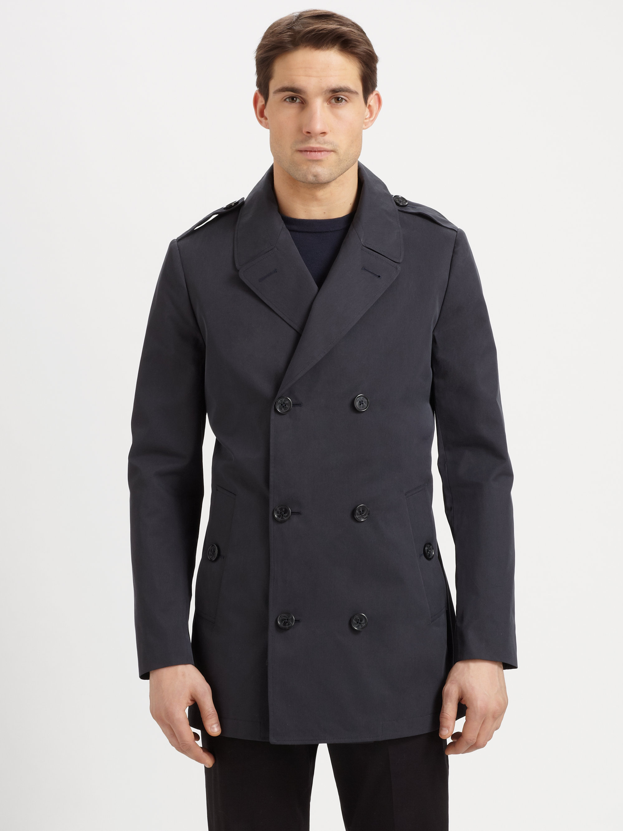 Michael kors Cotton Doublebreasted Peacoat in Blue for Men | Lyst
