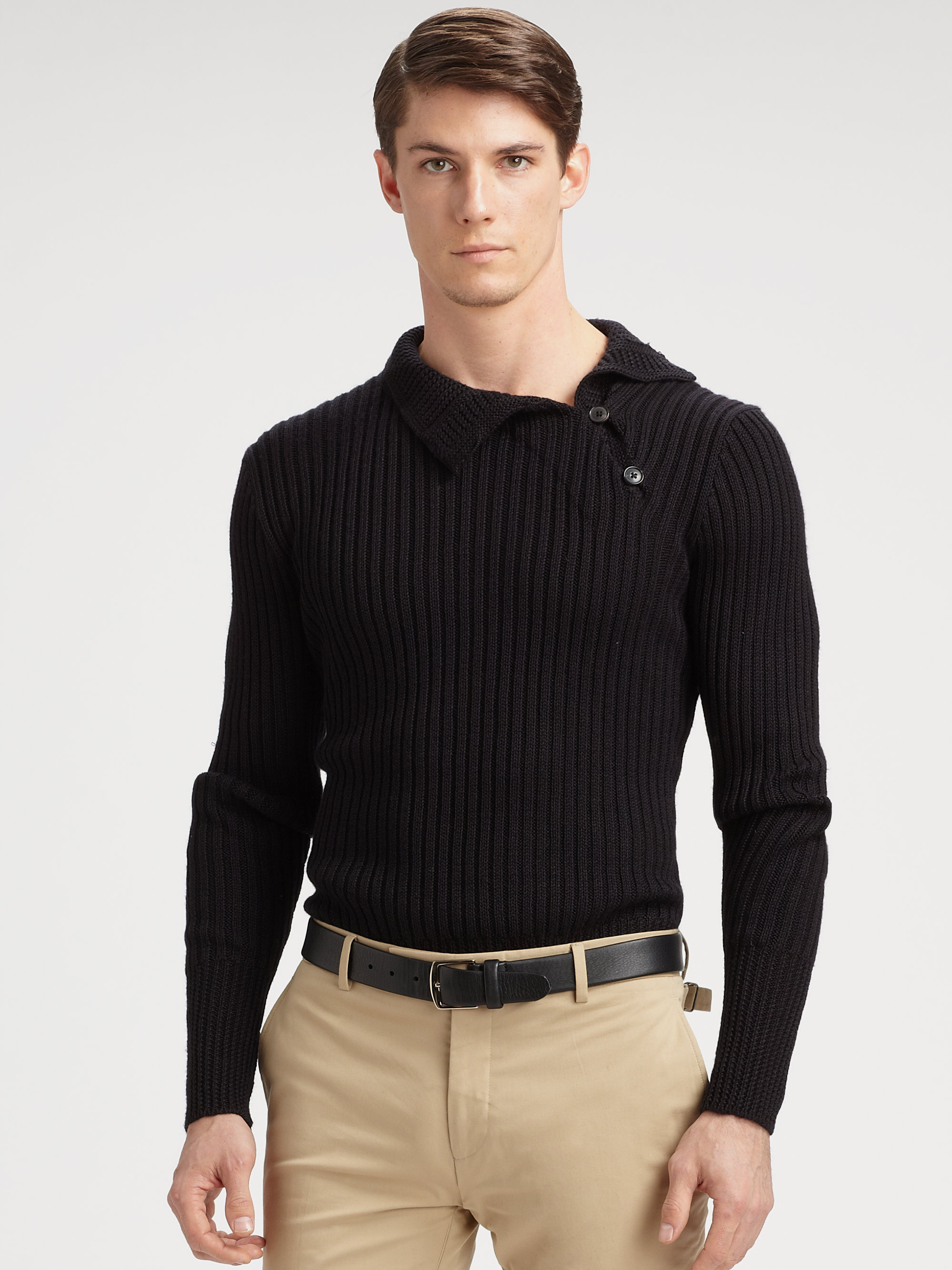 Ralph lauren black label Turtleneck Button Sweater in Black for Men | Lyst