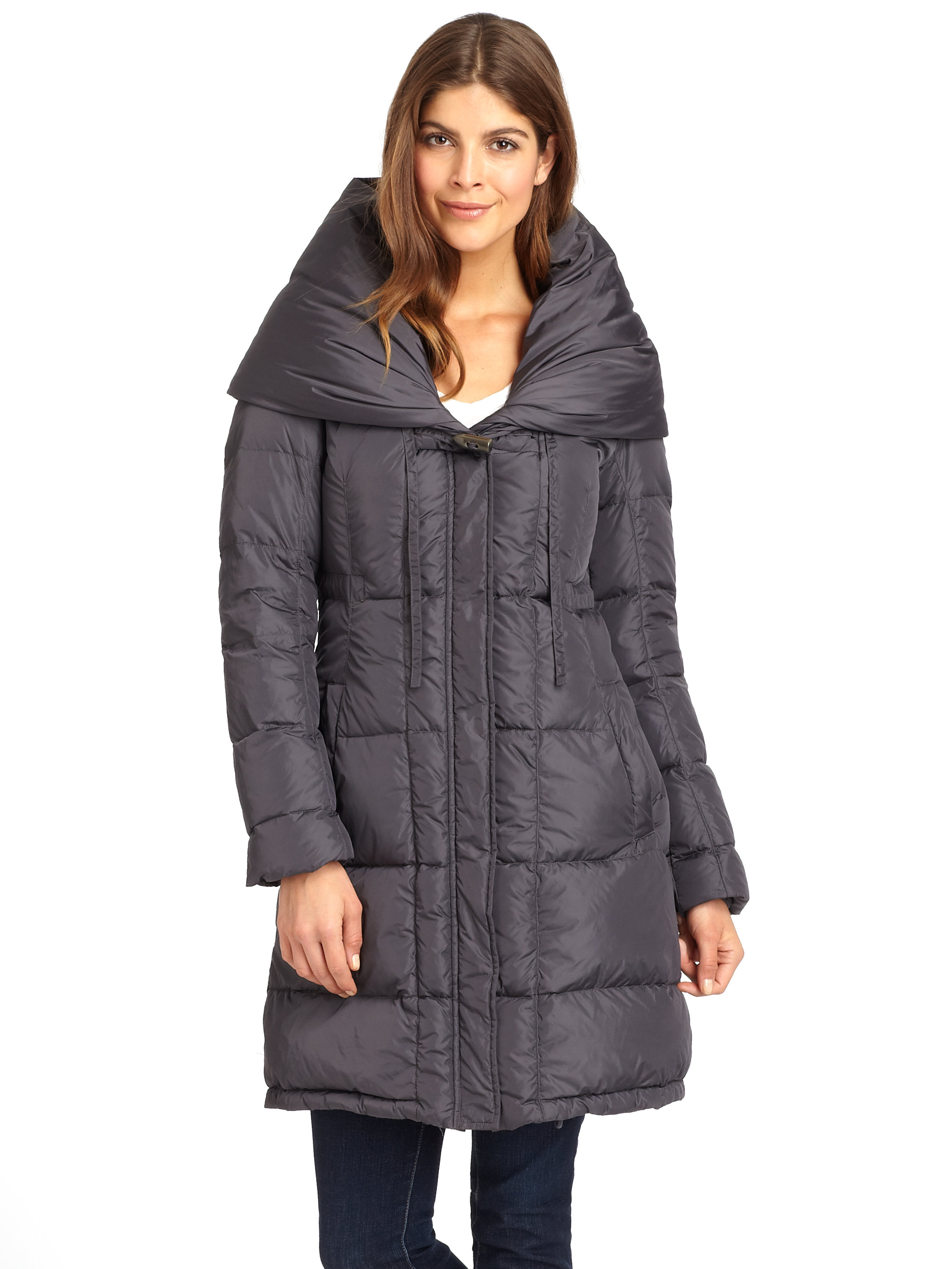 Lyst - Saks Fifth Avenue Shawl Collar Puffer Coat in Gray