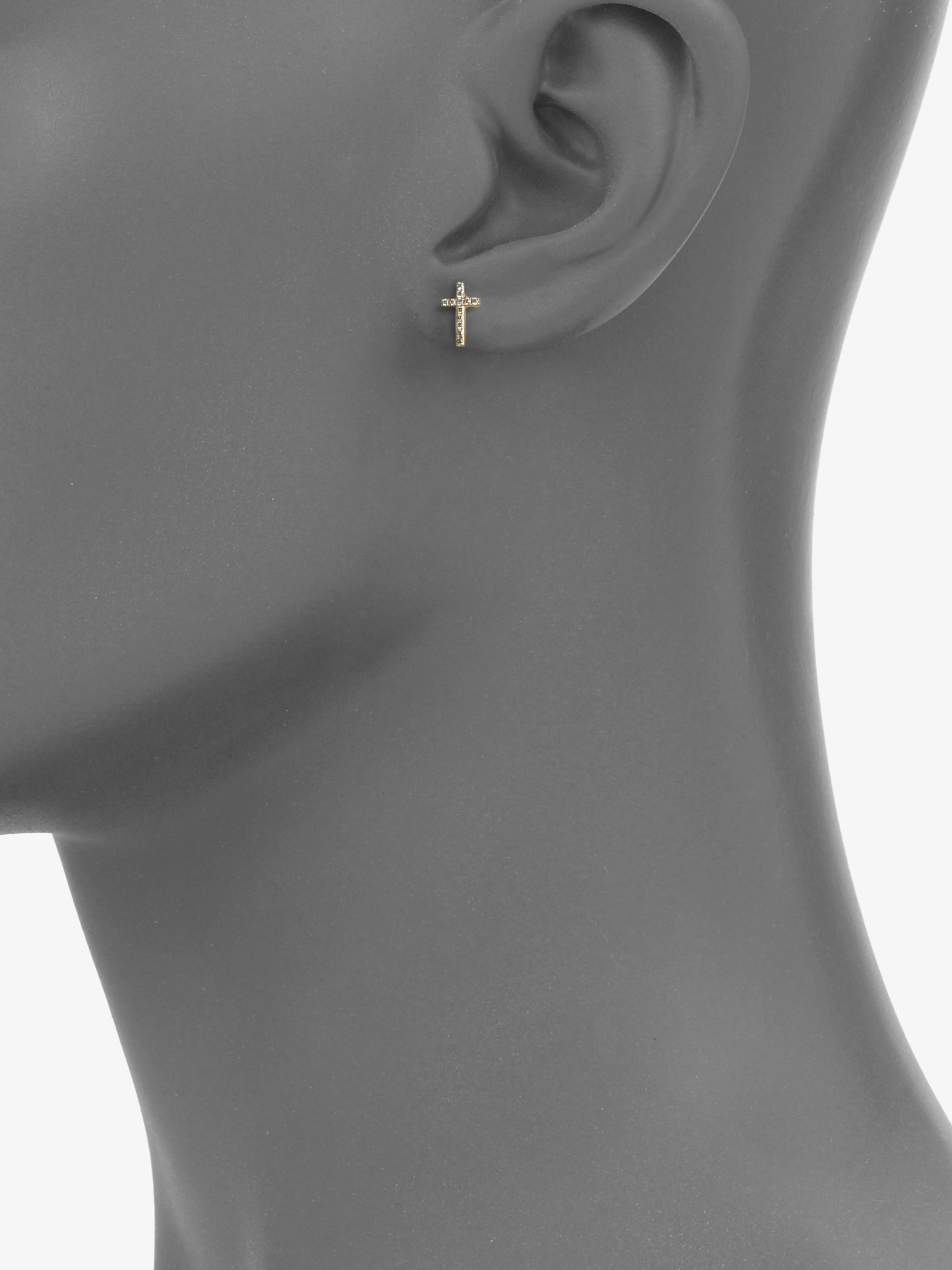 Lyst Sydney Evan Diamond 14k Yellow Gold Cross Single Stud Earring Gallery