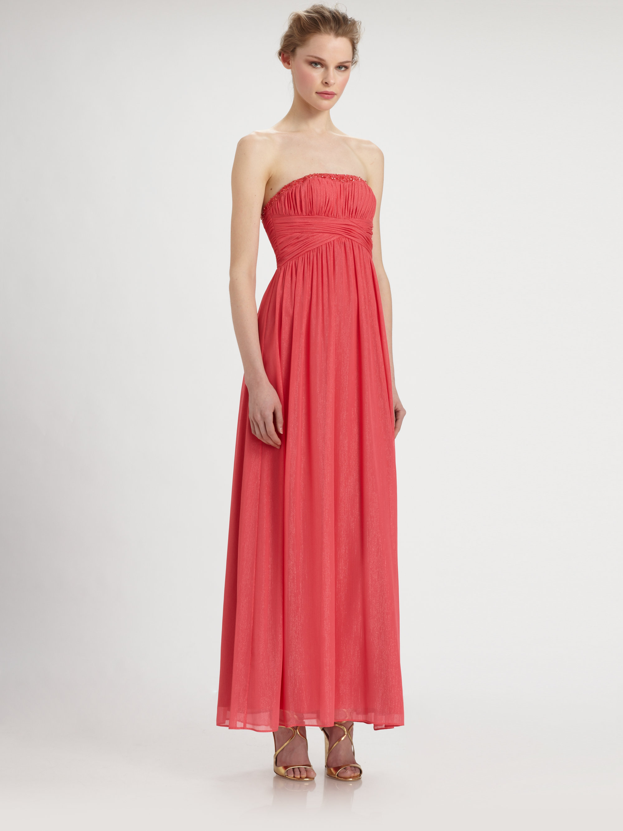 aidan mattox strapless embroidered gown