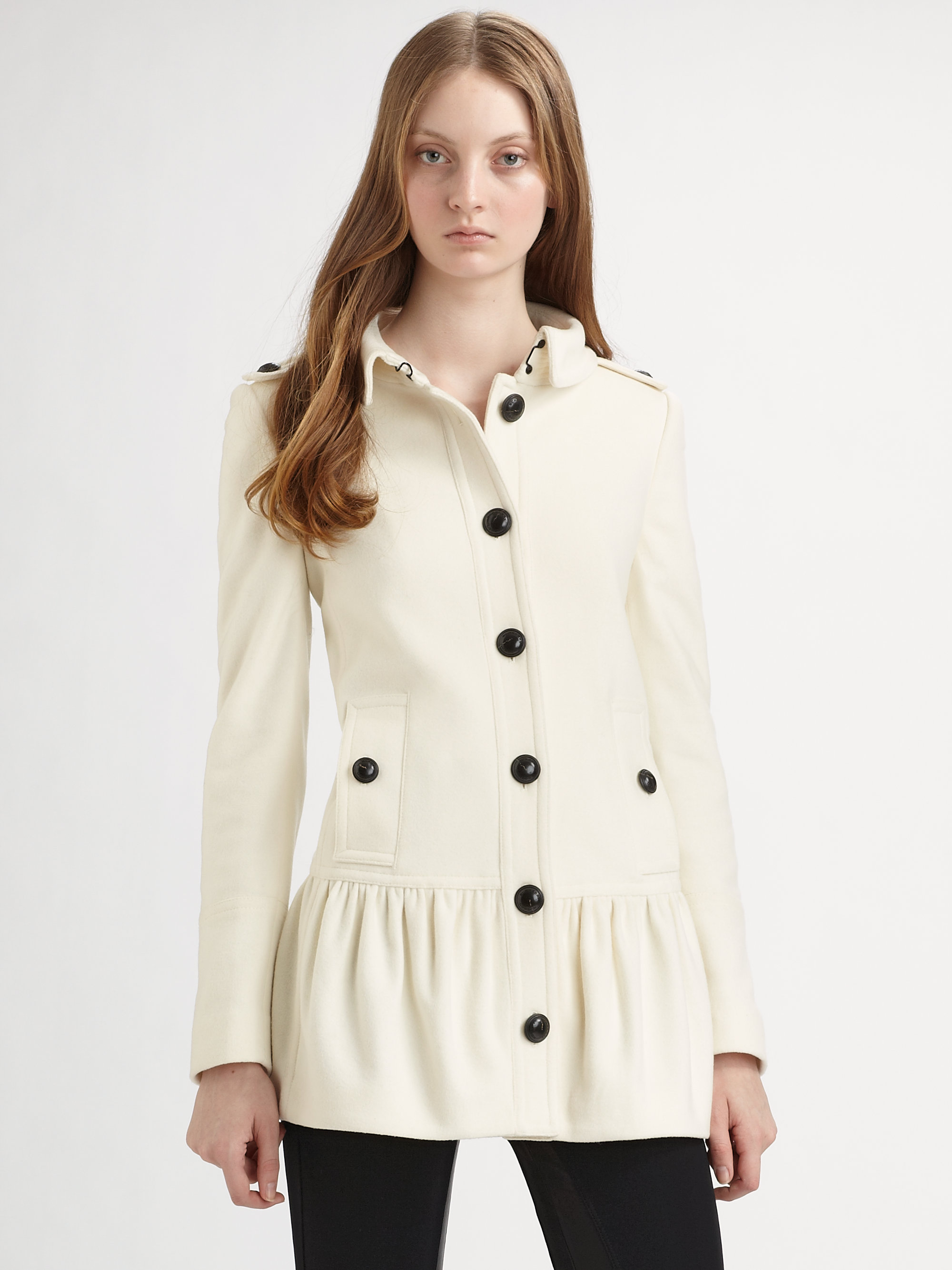 Burberry Wool Peplum Coat in White (winter white) | Lyst