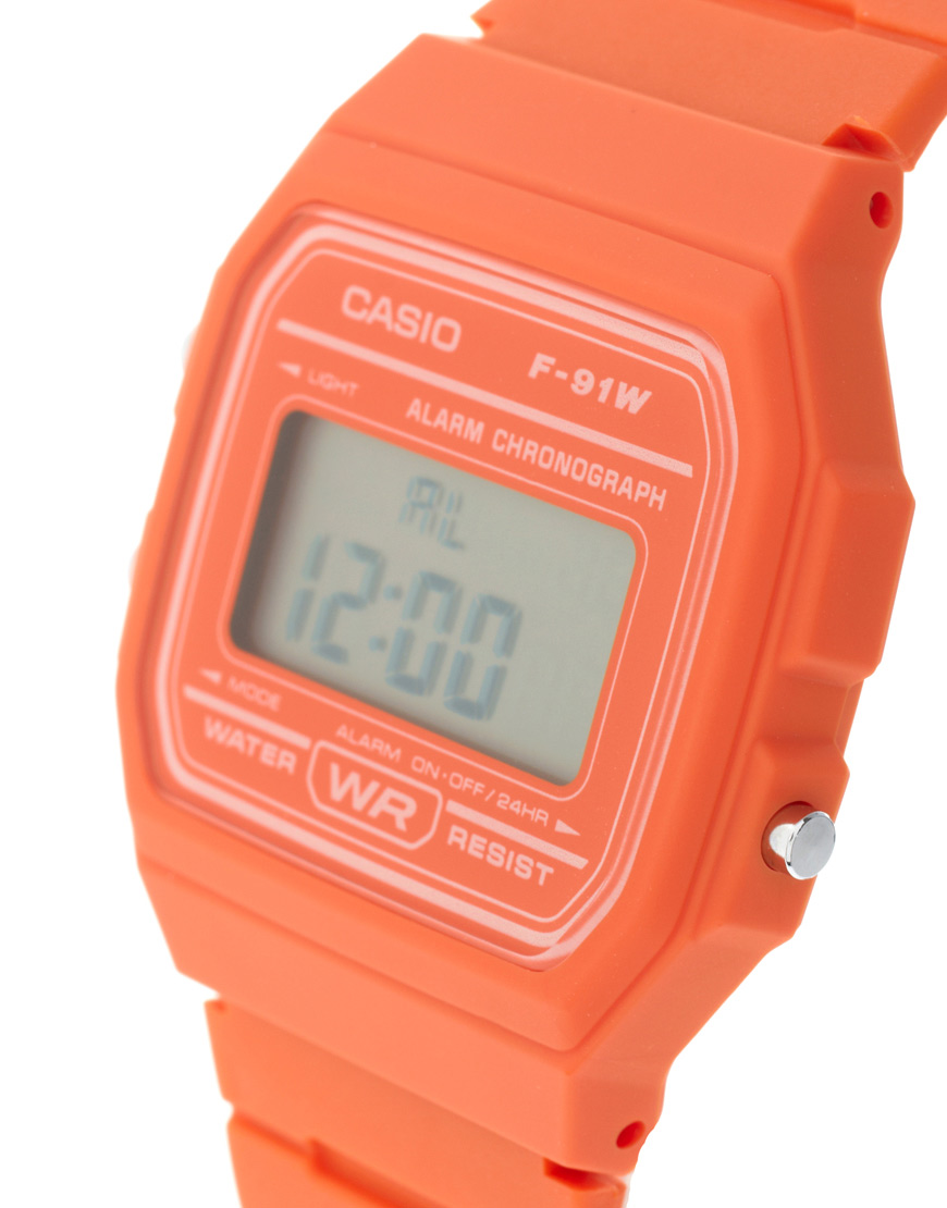 casio orange digital watch