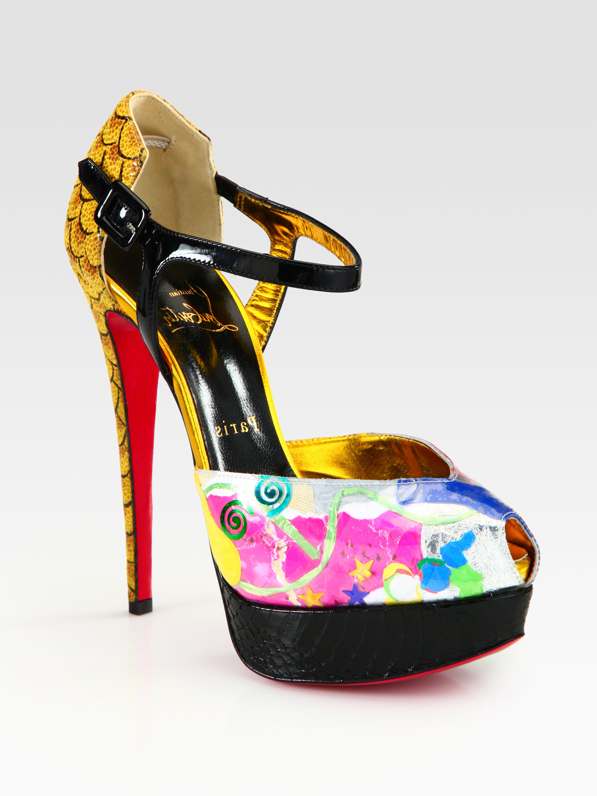 Christian louboutin No 299 Trash Patent Python Sandals | Lyst