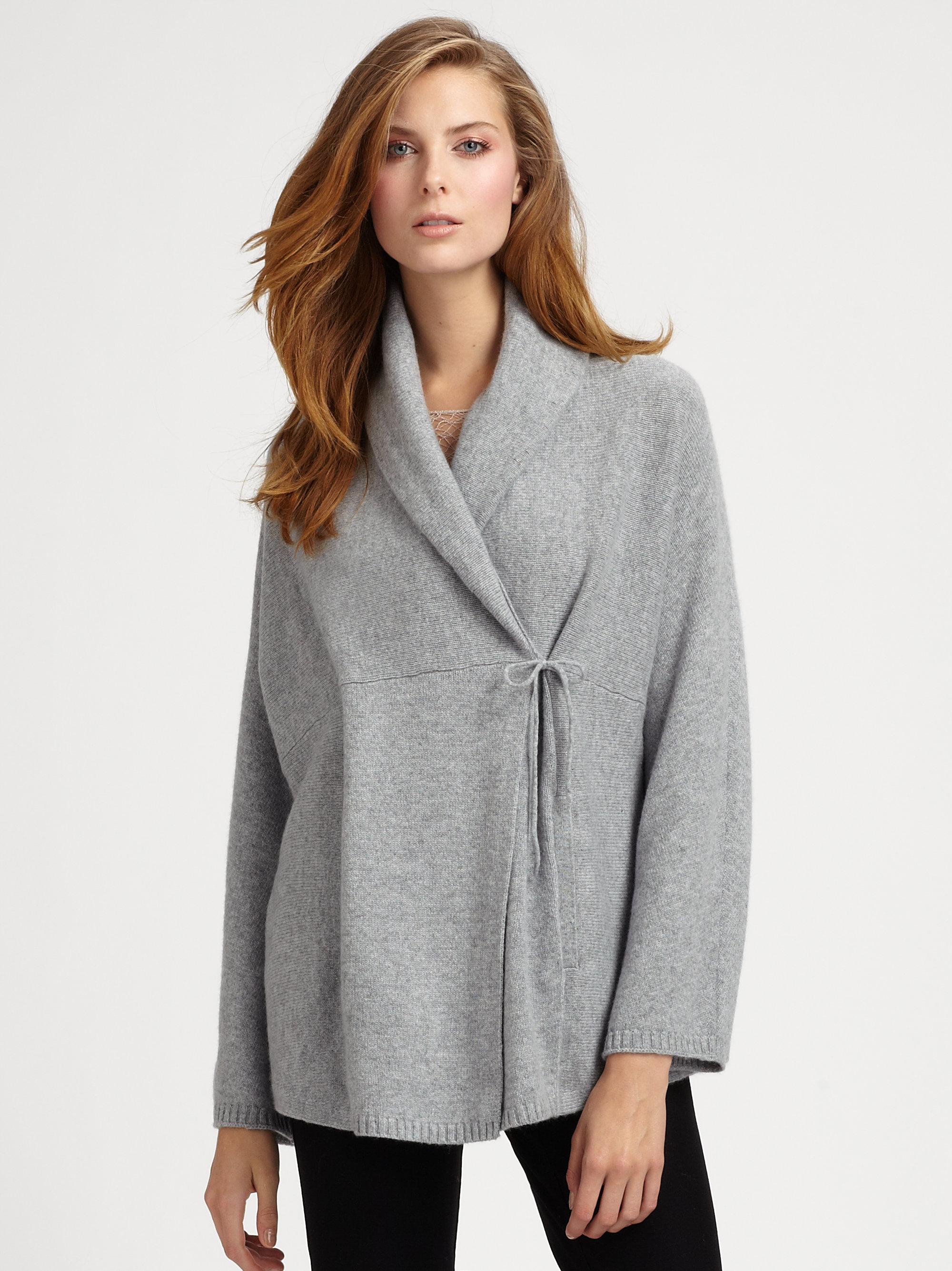 Eileen Fisher Cashmere Wrap Cardiagn in Gray (moon)