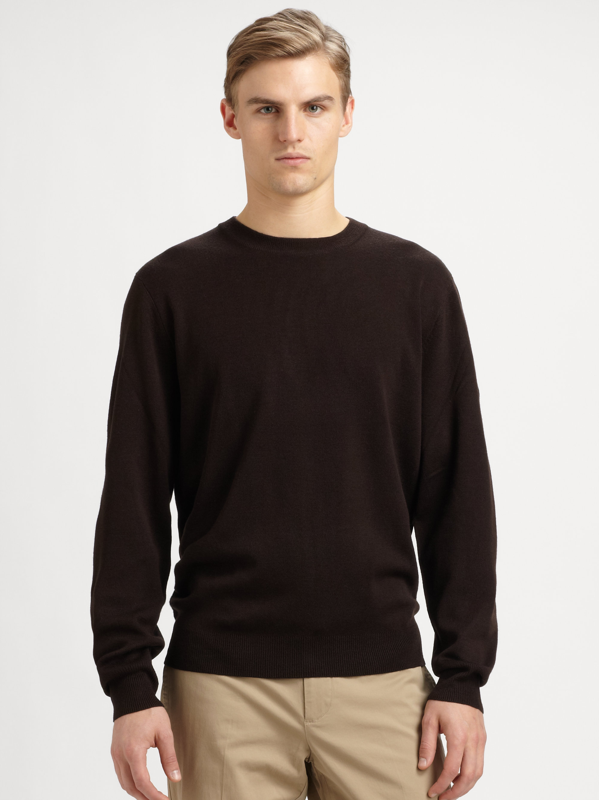 Faconnable Crewneck Sweater in Brown for Men | Lyst