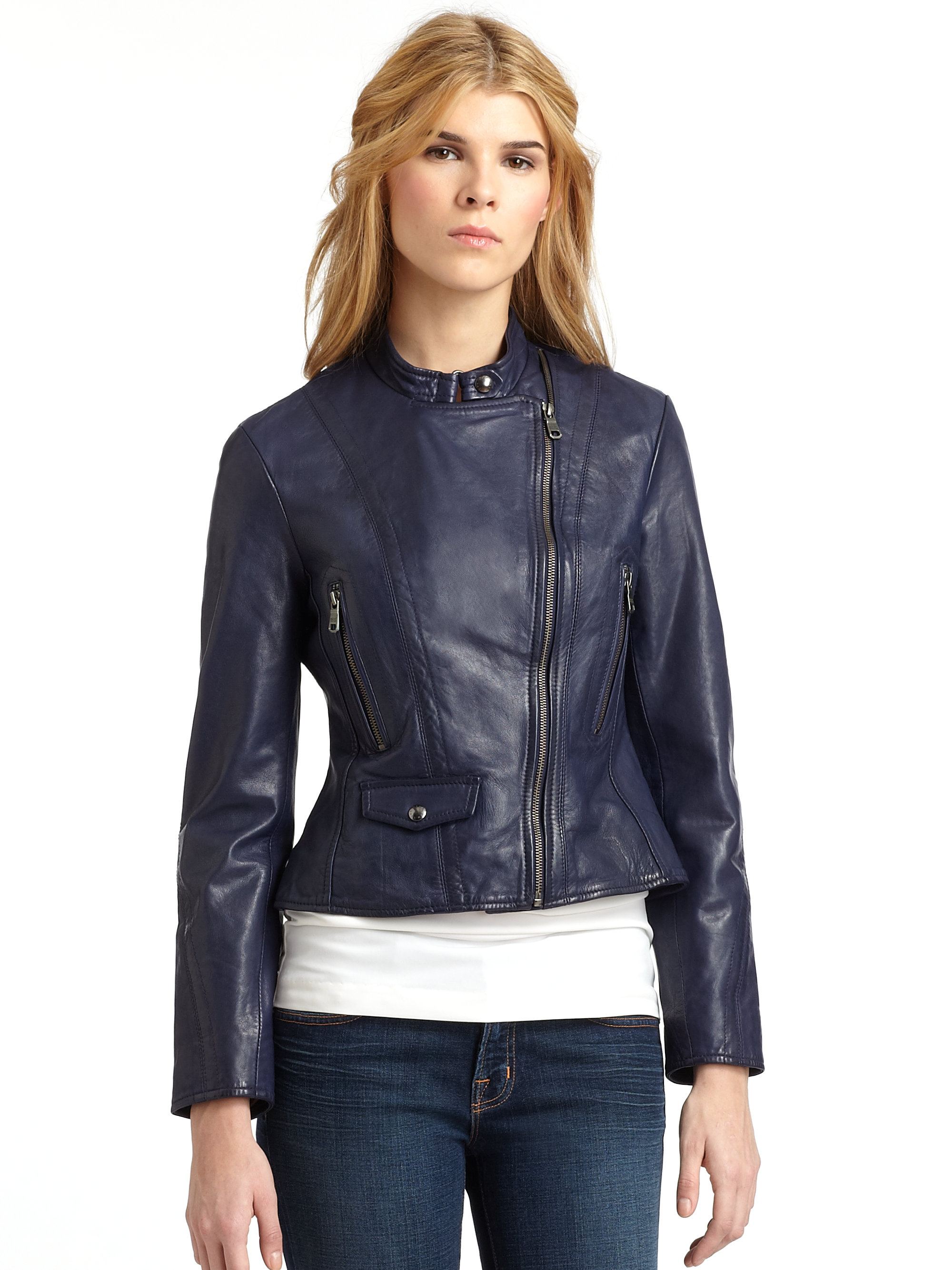 Lyst - Marc New York Gisele Leather Moto Jacket in Blue
