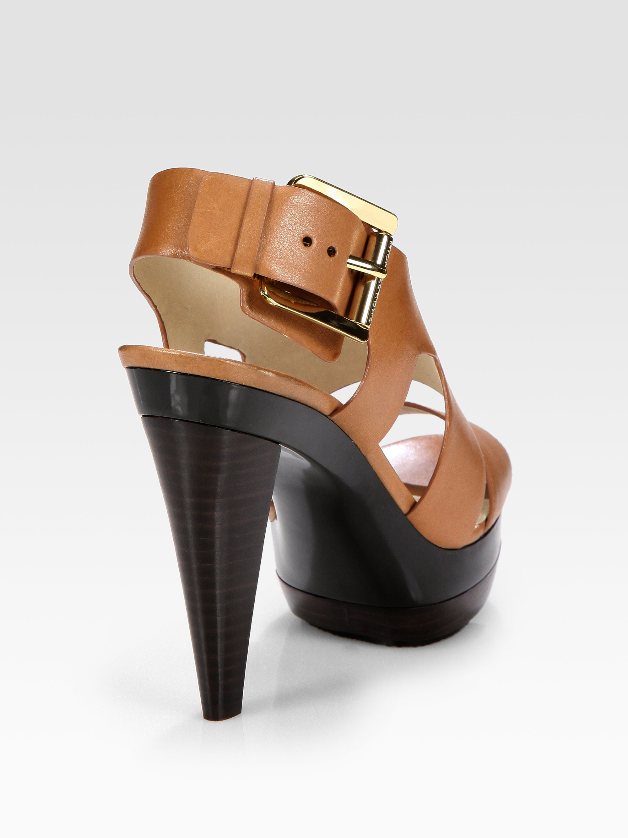 MICHAEL Michael Kors Carla Leather Platform Sandals in Brown - Lyst