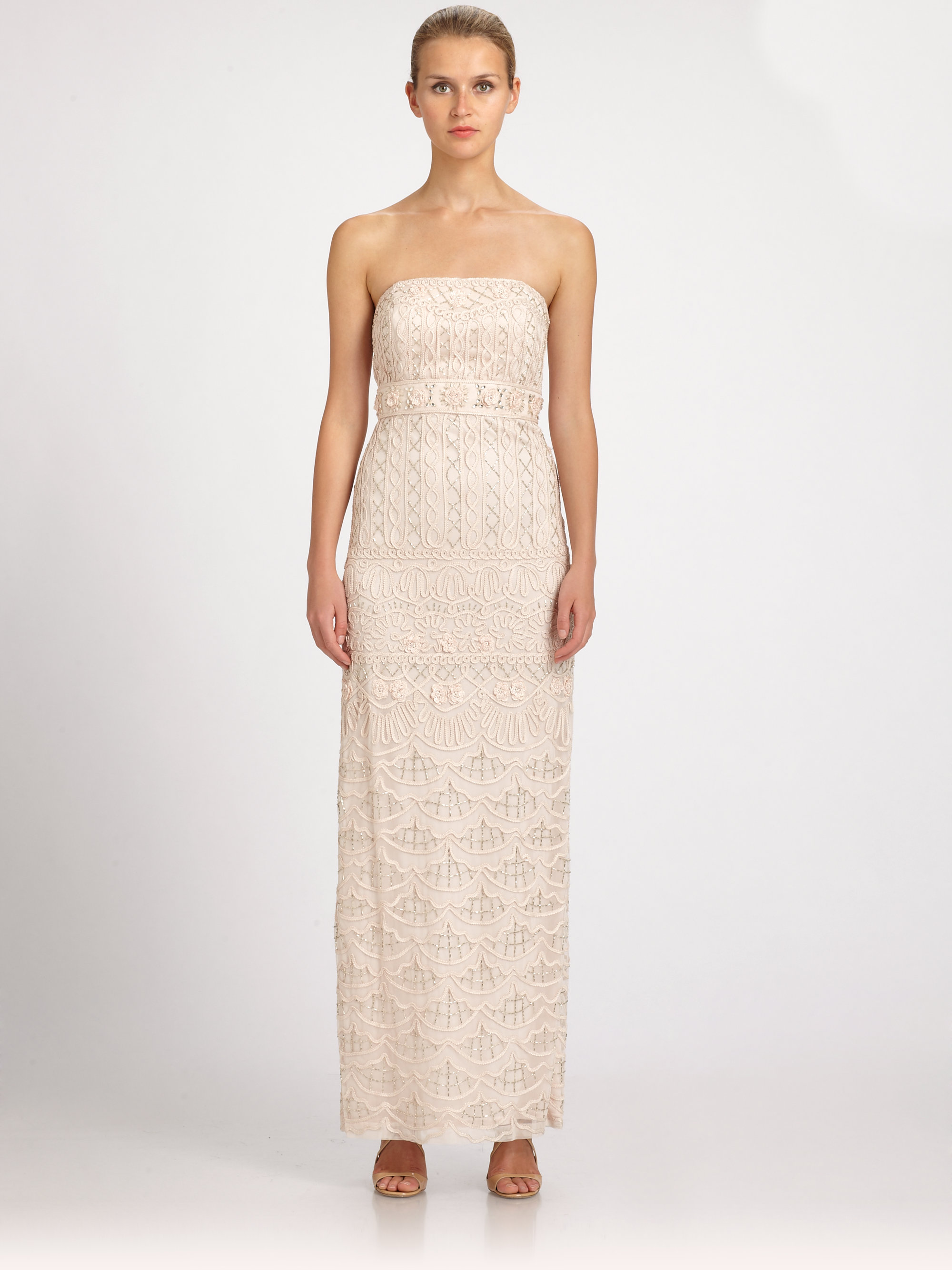 Lyst Sue Wong Strapless Embroidered Gown In Natural Gallery