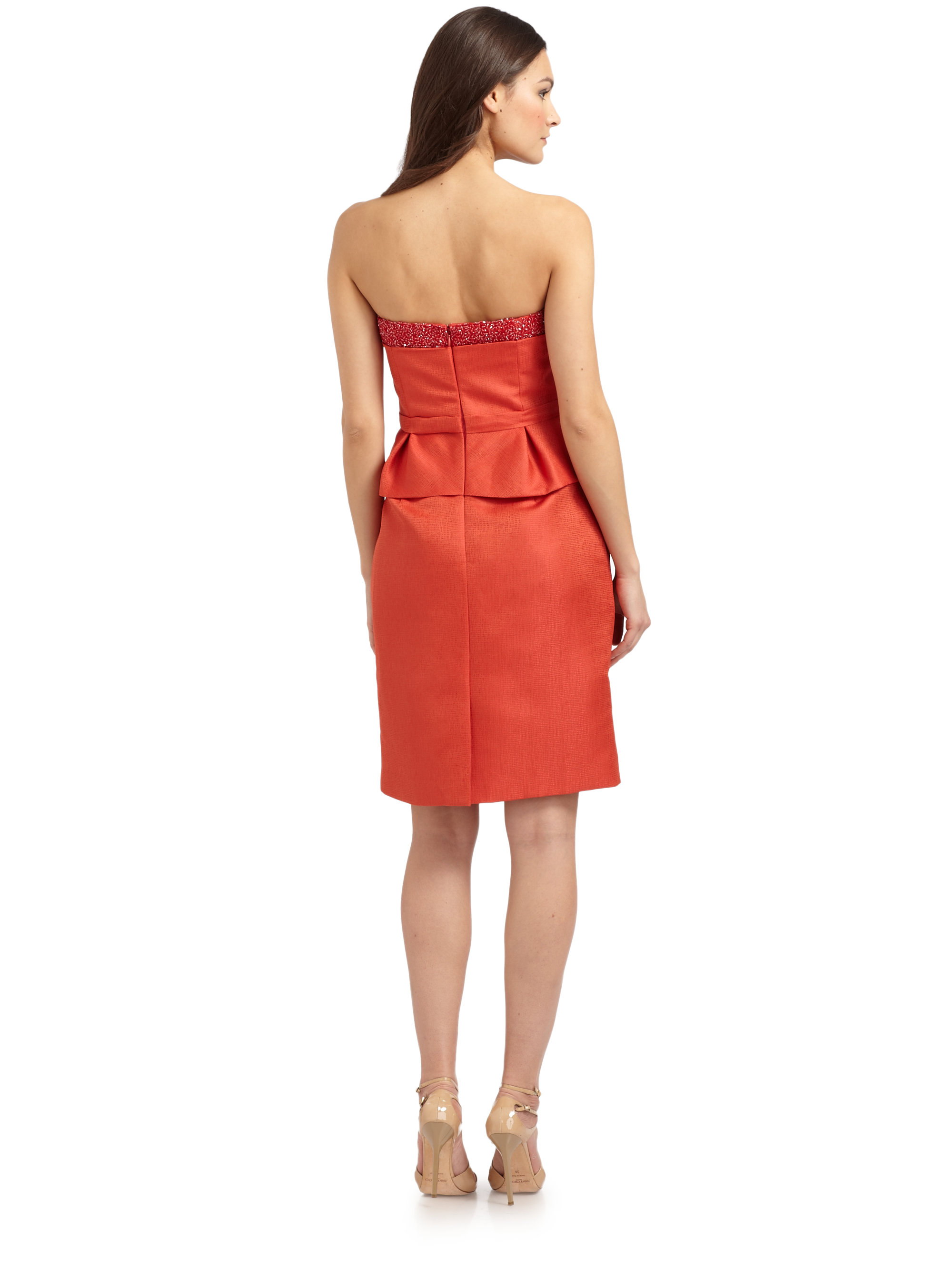 Theia Red Strapless Dress