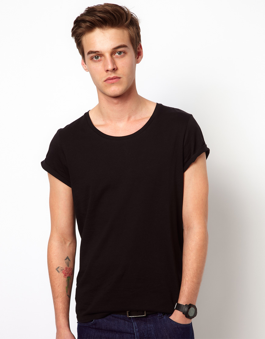 Lyst - Asos T-Shirt With Scoop Neck And Roll Sleeve in ...