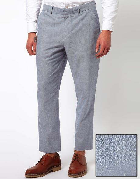Asos Slim Fit Ankle Grazer Suit Trousers in Cotton in Gray for Men ...
