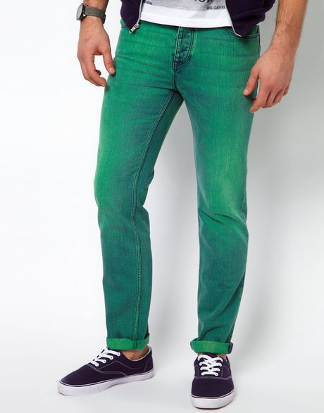 Asos Slim Jeans with Acid Wash in Green for Men | Lyst