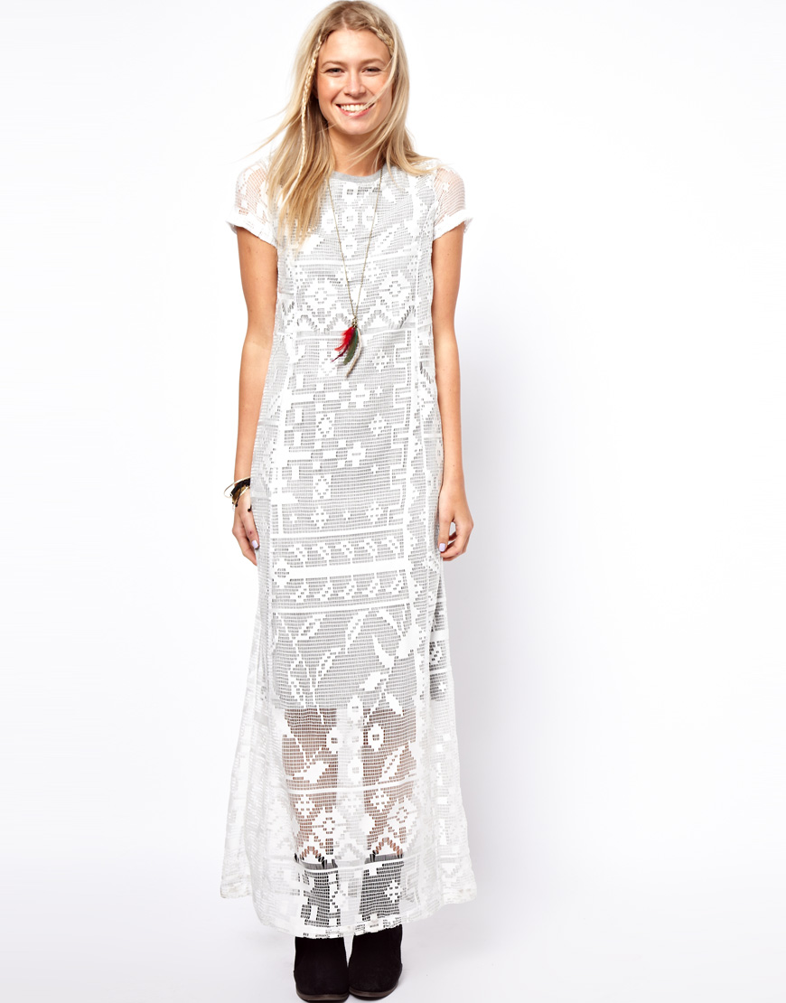 Lyst - Asos Maxi T-Shirt Dress with Lace Overlay in White