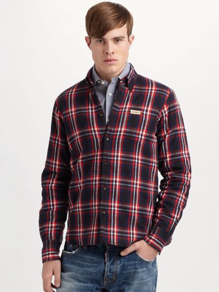 Dsquared2 Flannel Puffer Shirt Jacket in Red for Men (red-blue) | Lyst
