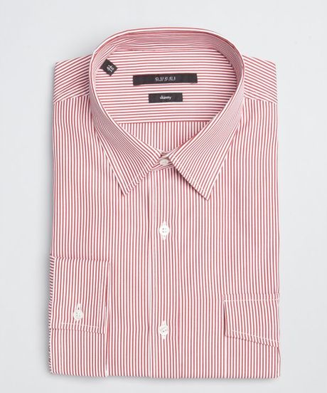 Gucci Red and White Pinstripe Cotton Point Collar Dress Shirt in Red ...