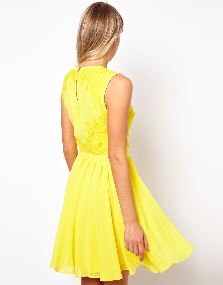 Lyst - Ted baker Dress with Lace Detail in Yellow